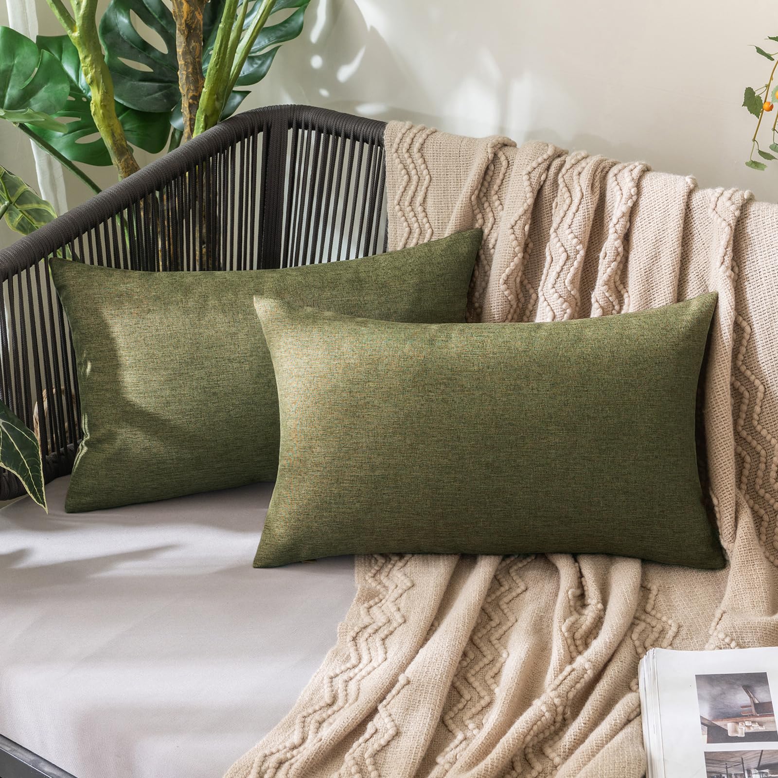MIULEE Pack of 2 Decorative Outdoor Solid Waterproof Throw Pillow Covers Faux Linen Garden Farmhouse Cushion Cases for Summer Patio Tent Balcony Couch Sofa 18x18 Inch Navy