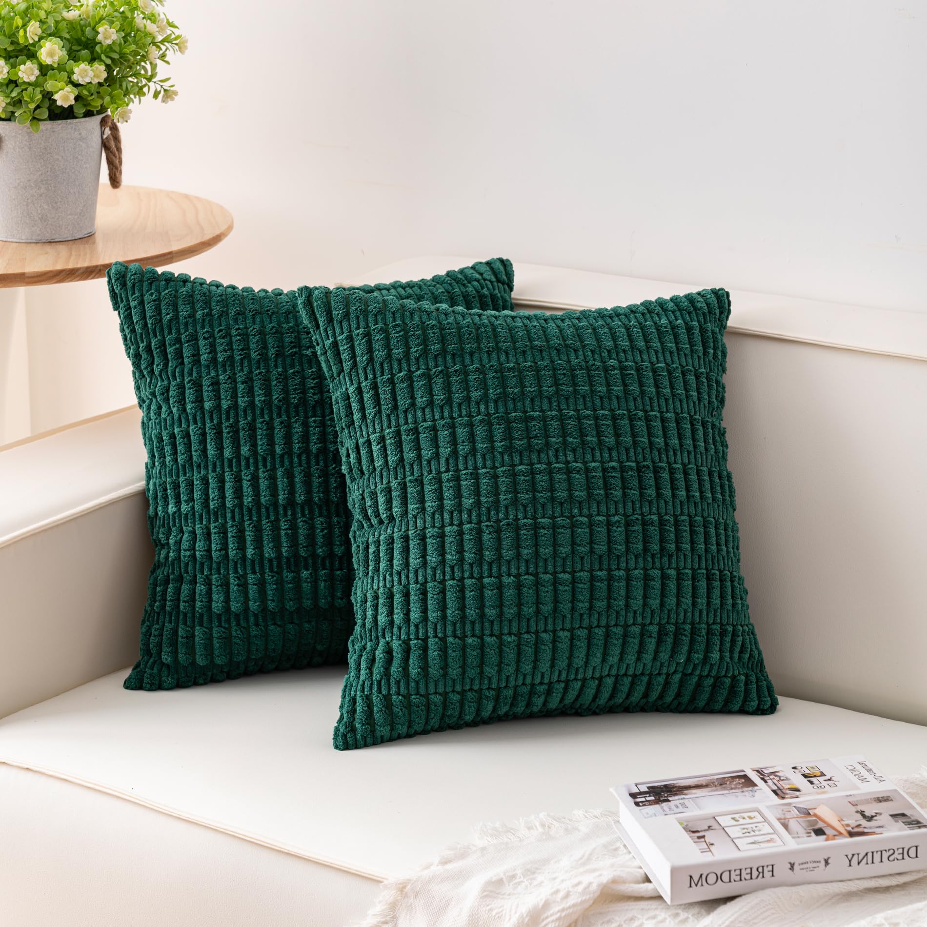 Aegero Pack of 2 Corduroy Decorative Throw Pillow Covers 18x18 Inch Soft Striped Pillow Covers Modern Farmhouse Home Decor for Sofa Living Room Couch Bed(Cream White)