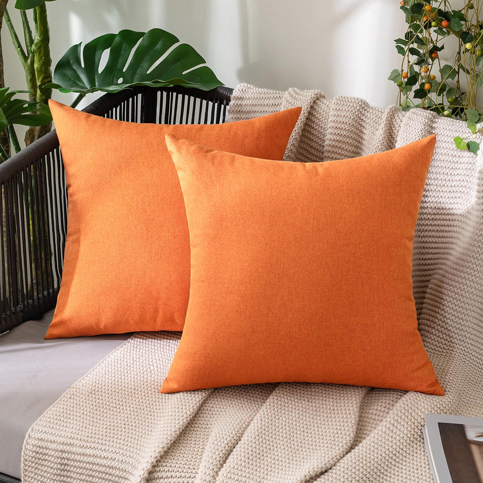 MIULEE Pack of 2 Decorative Outdoor Solid Waterproof Throw Pillow Covers Faux Linen Garden Farmhouse Cushion Cases for Summer Patio Tent Balcony Couch Sofa 18x18 Inch Navy
