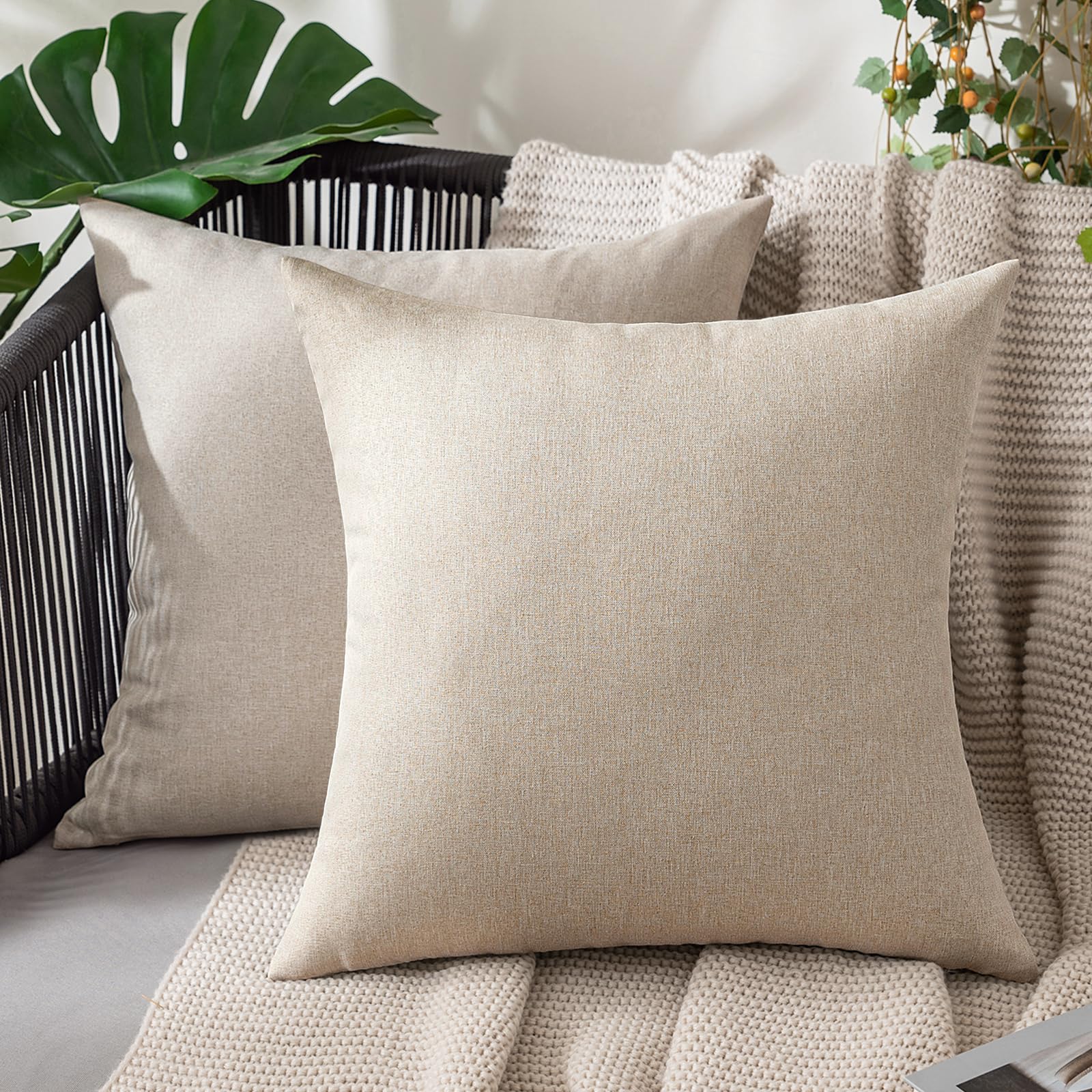 MIULEE Pack of 2 Decorative Outdoor Solid Waterproof Throw Pillow Covers Faux Linen Garden Farmhouse Cushion Cases for Summer Patio Tent Balcony Couch Sofa 18x18 Inch Navy