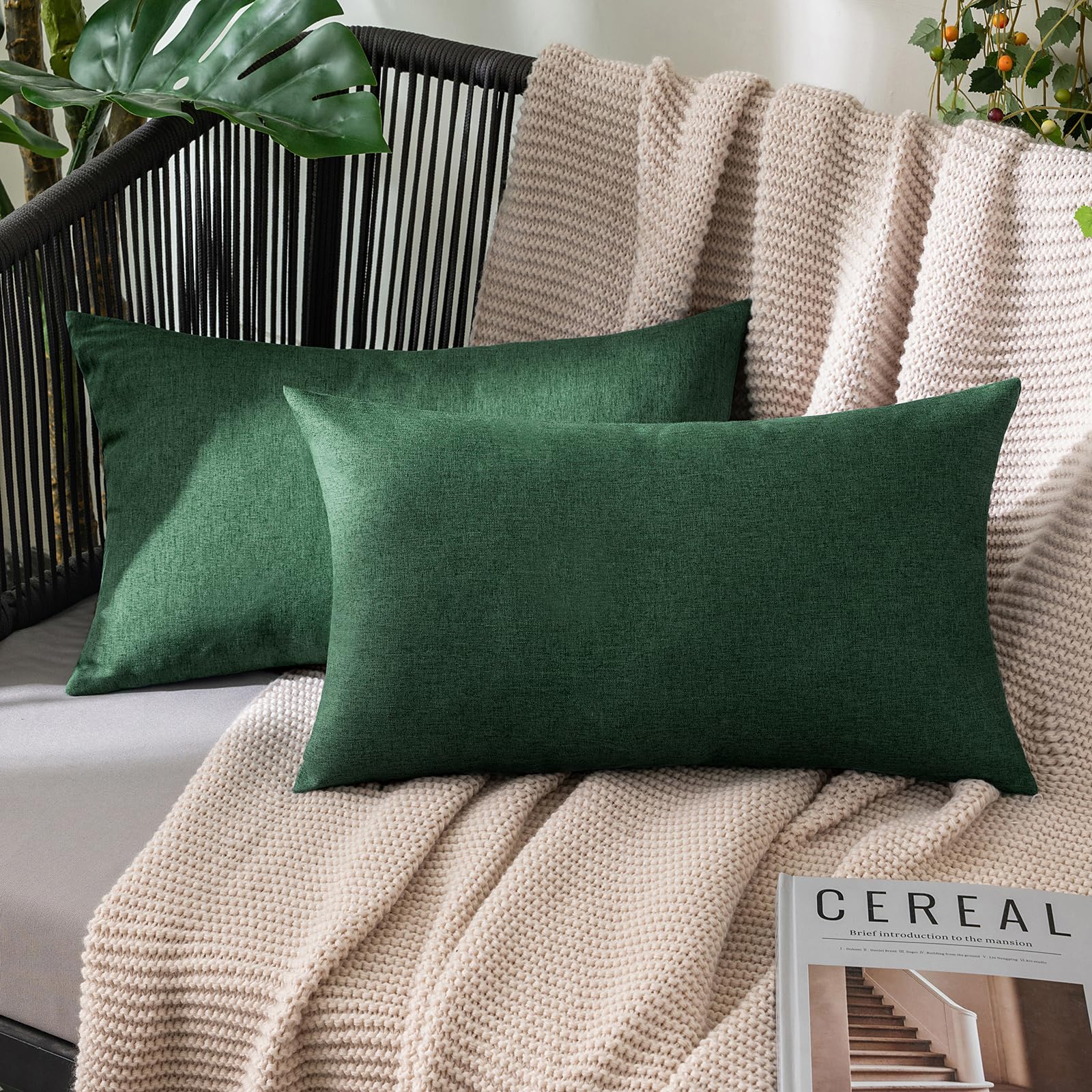 MIULEE Pack of 2 Decorative Outdoor Solid Waterproof Throw Pillow Covers Faux Linen Garden Farmhouse Cushion Cases for Summer Patio Tent Balcony Couch Sofa 18x18 Inch Navy