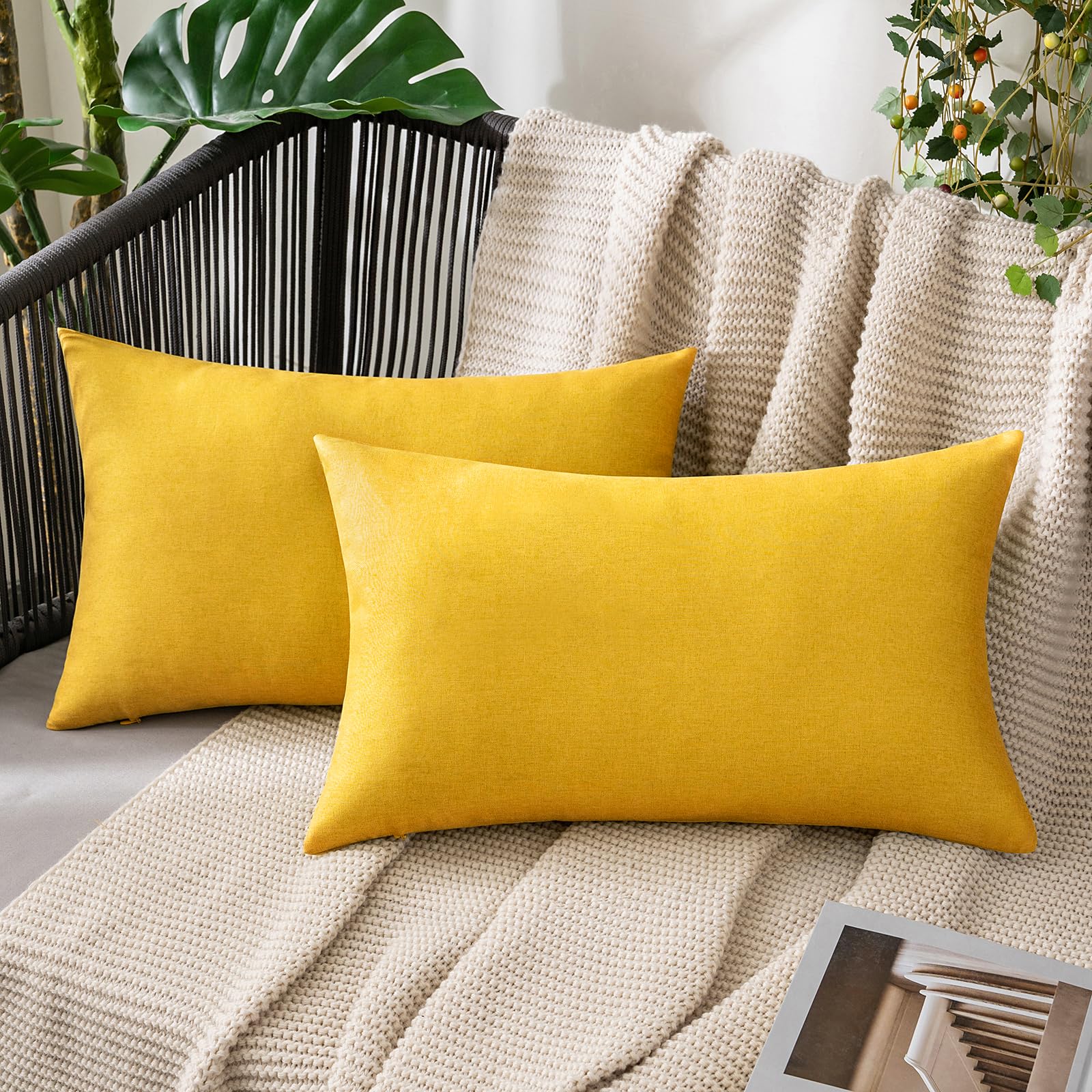 MIULEE Pack of 2 Decorative Outdoor Solid Waterproof Throw Pillow Covers Faux Linen Garden Farmhouse Cushion Cases for Summer Patio Tent Balcony Couch Sofa 18x18 Inch Navy