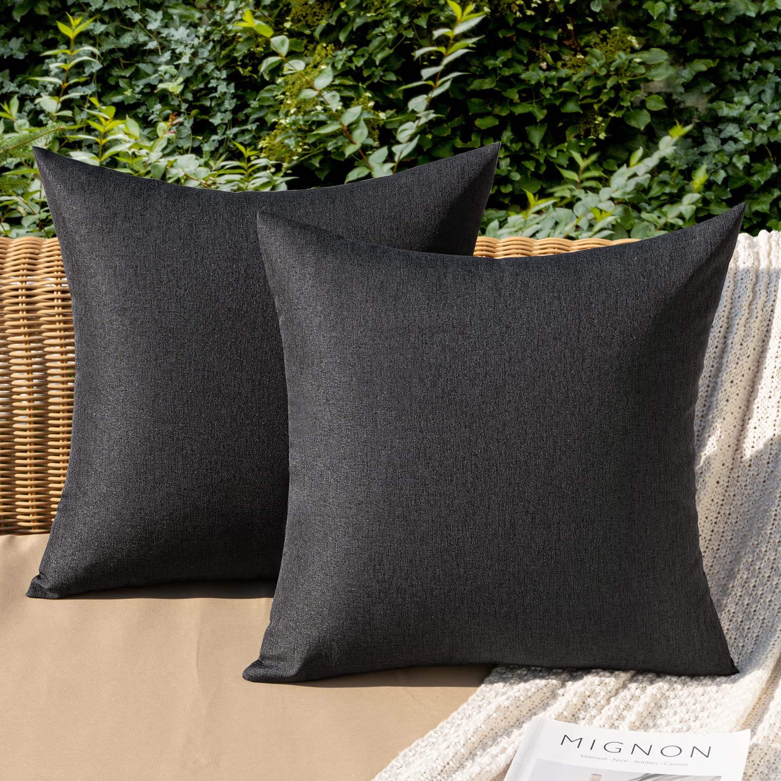 MIULEE Pack of 2 Decorative Outdoor Solid Waterproof Throw Pillow Covers Faux Linen Garden Farmhouse Cushion Cases for Summer Patio Tent Balcony Couch Sofa 18x18 Inch Navy