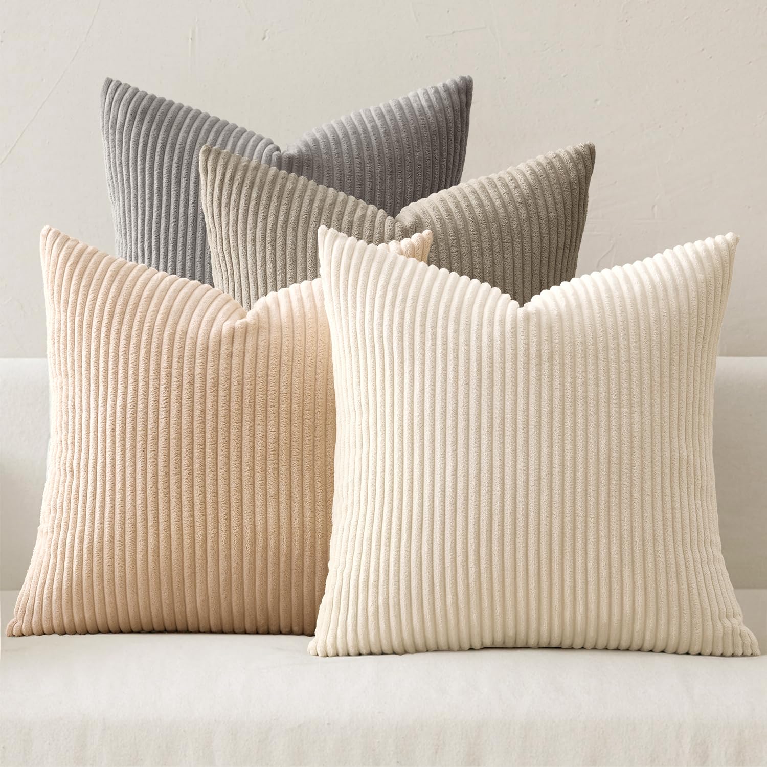 MIULEE Boho Farmhouse Sage Green Throw Pillow Covers 18x18 Inch Set of 4 Mordern Nordic Cushion Covers Soft Corduroy Spring Home Decor for Couch Bed Sofa Living Room Forest Green