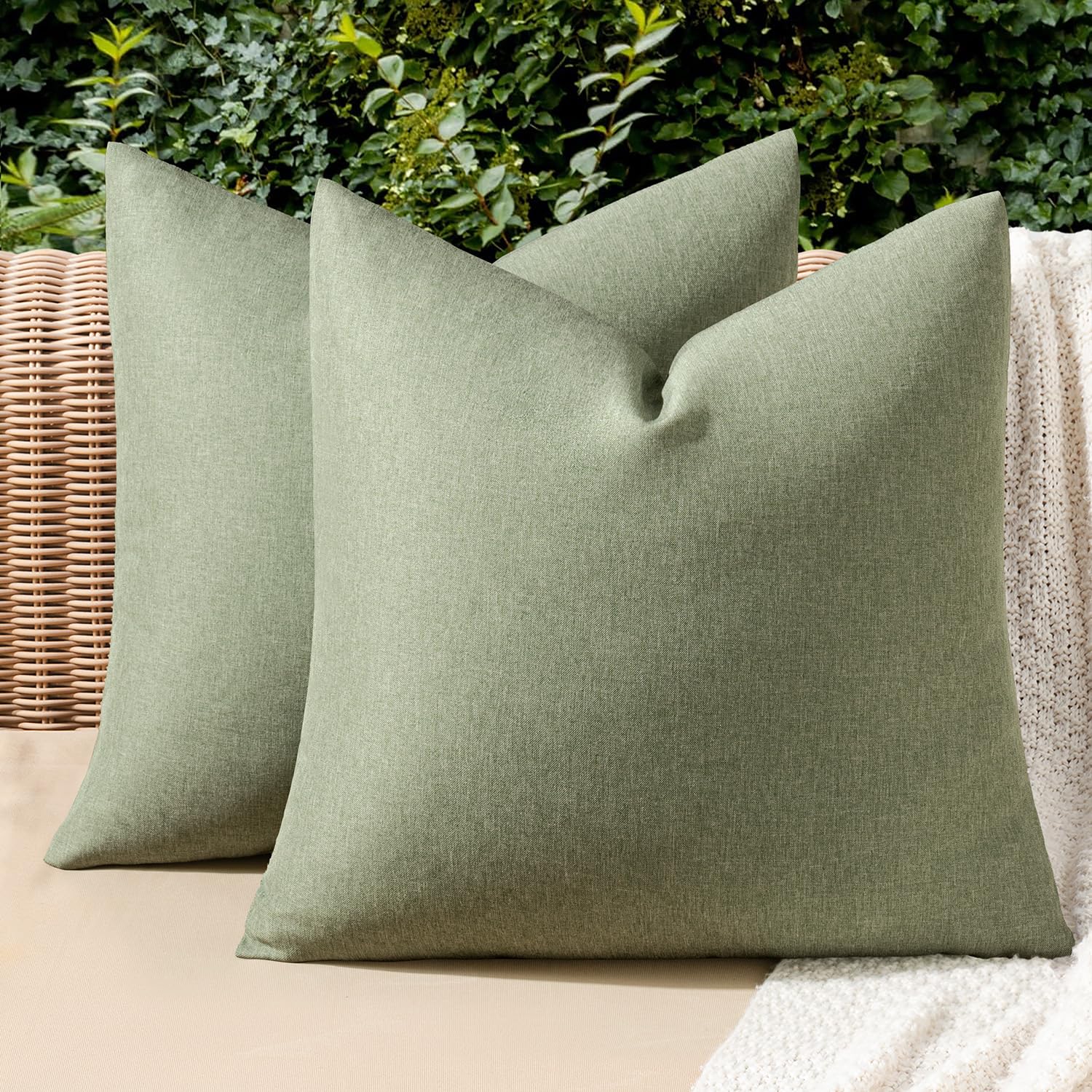 MIULEE Pack of 2 Decorative Outdoor Solid Waterproof Throw Pillow Covers Faux Linen Garden Farmhouse Cushion Cases for Summer Patio Tent Balcony Couch Sofa 18x18 Inch Navy