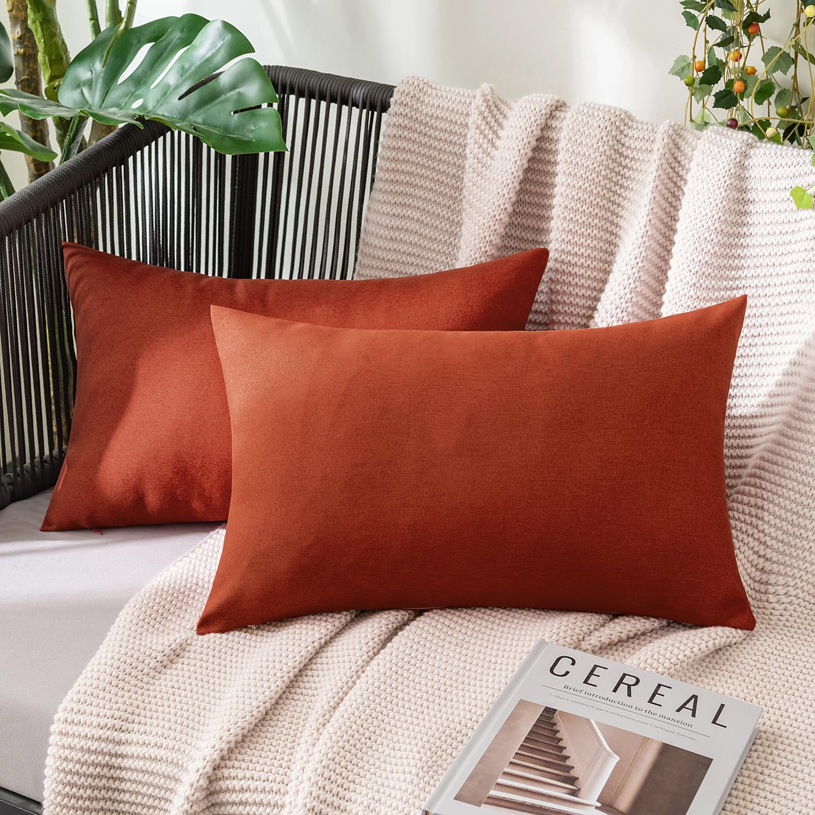 MIULEE Pack of 2 Decorative Outdoor Solid Waterproof Throw Pillow Covers Faux Linen Garden Farmhouse Cushion Cases for Summer Patio Tent Balcony Couch Sofa 18x18 Inch Navy