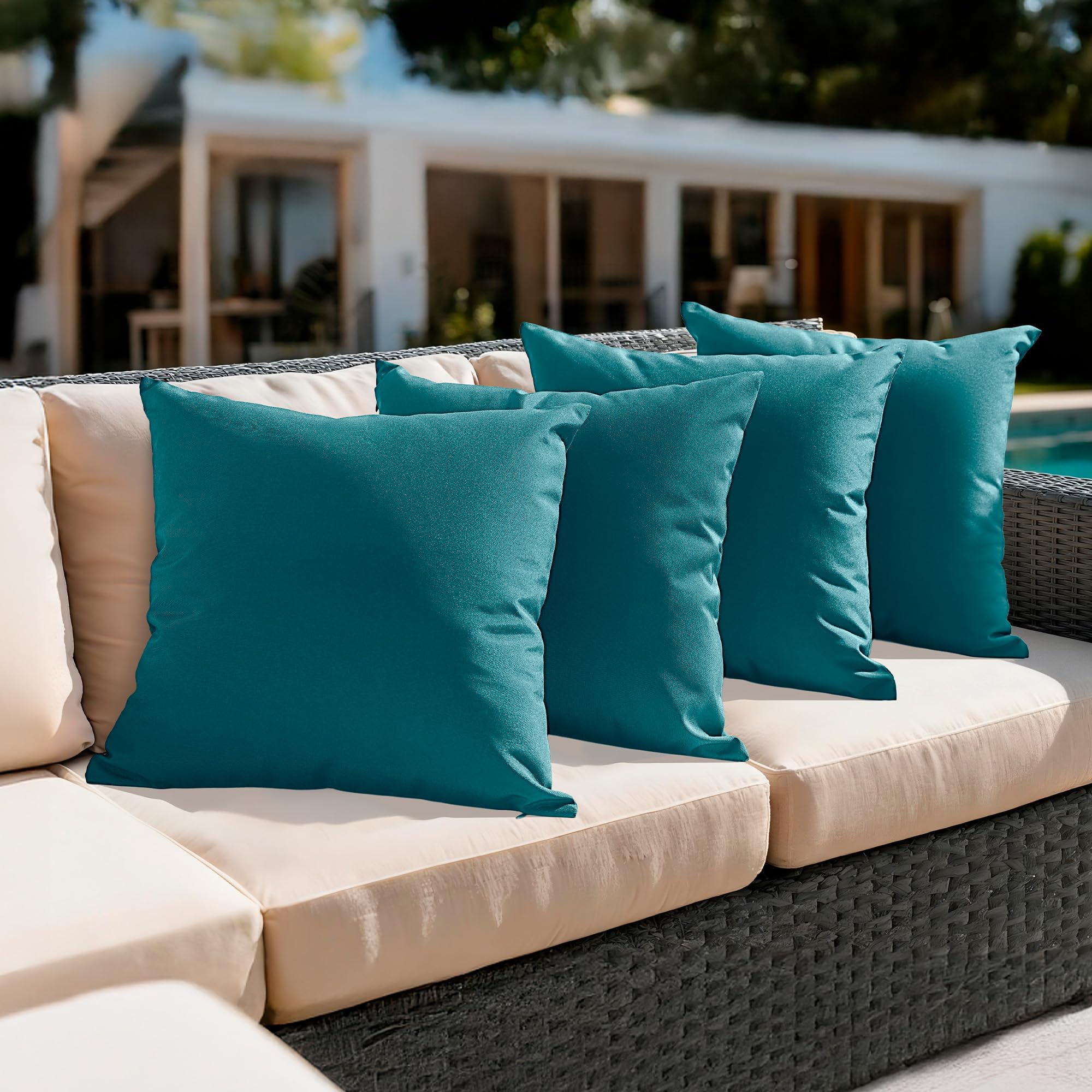 Amazon Basics 4-Piece Outdoor Decorative Throw Pillow Covers, Water Resistant All-Weather Pillow Protectors for The Garden, Patio, Balcony, Couch and Sofa, 18 x 18 Inches, Red