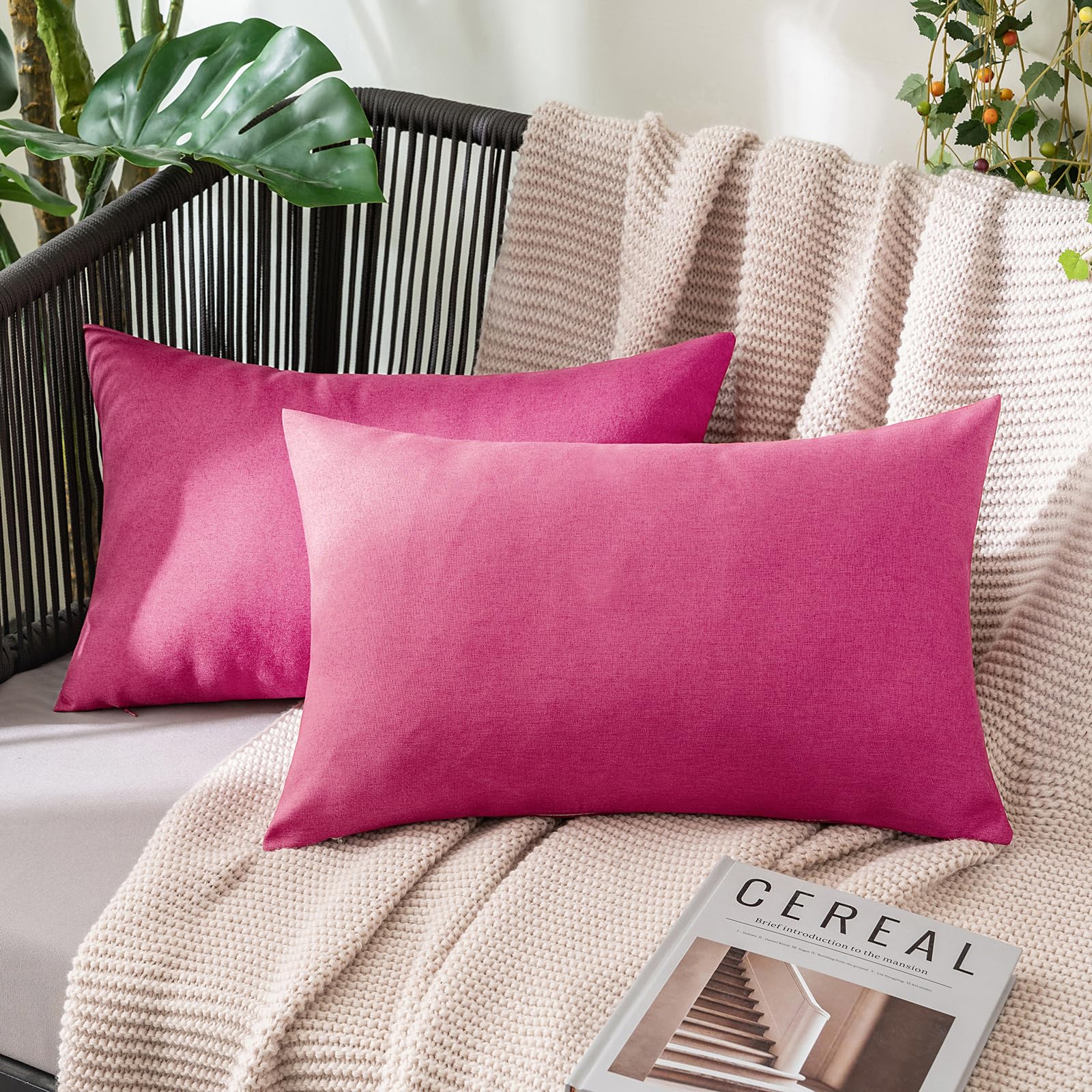 MIULEE Pack of 2 Decorative Outdoor Solid Waterproof Throw Pillow Covers Faux Linen Garden Farmhouse Cushion Cases for Summer Patio Tent Balcony Couch Sofa 18x18 Inch Navy