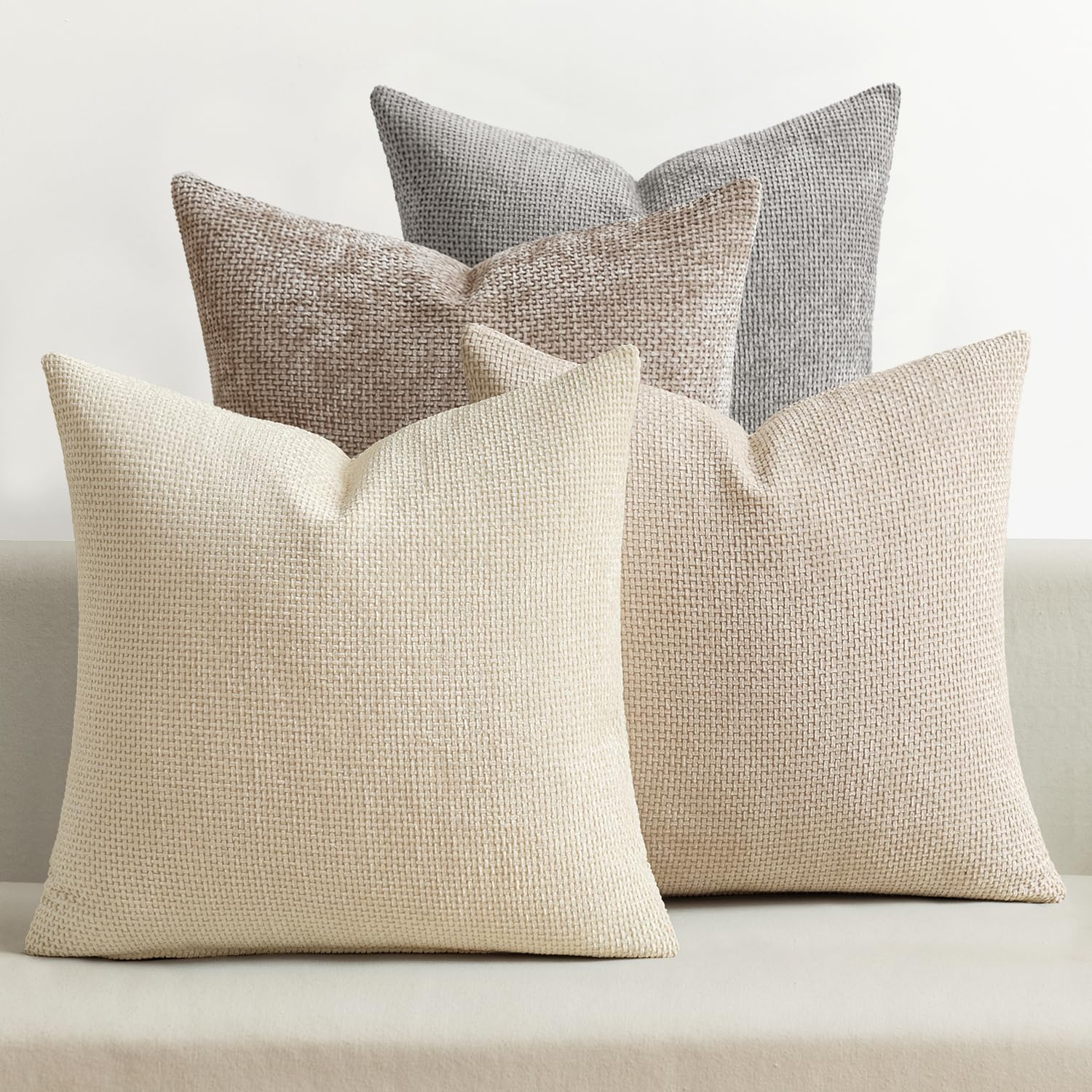MIULEE Pack of 4 Couch Throw Pillow Covers 18x18 Inch Neutral Soft Decorative Chenille Pillow Covers Farmhouse Boho Cushion Covers for Mid Century Modern Spring Home Decor Sofa Bedroom Living Room