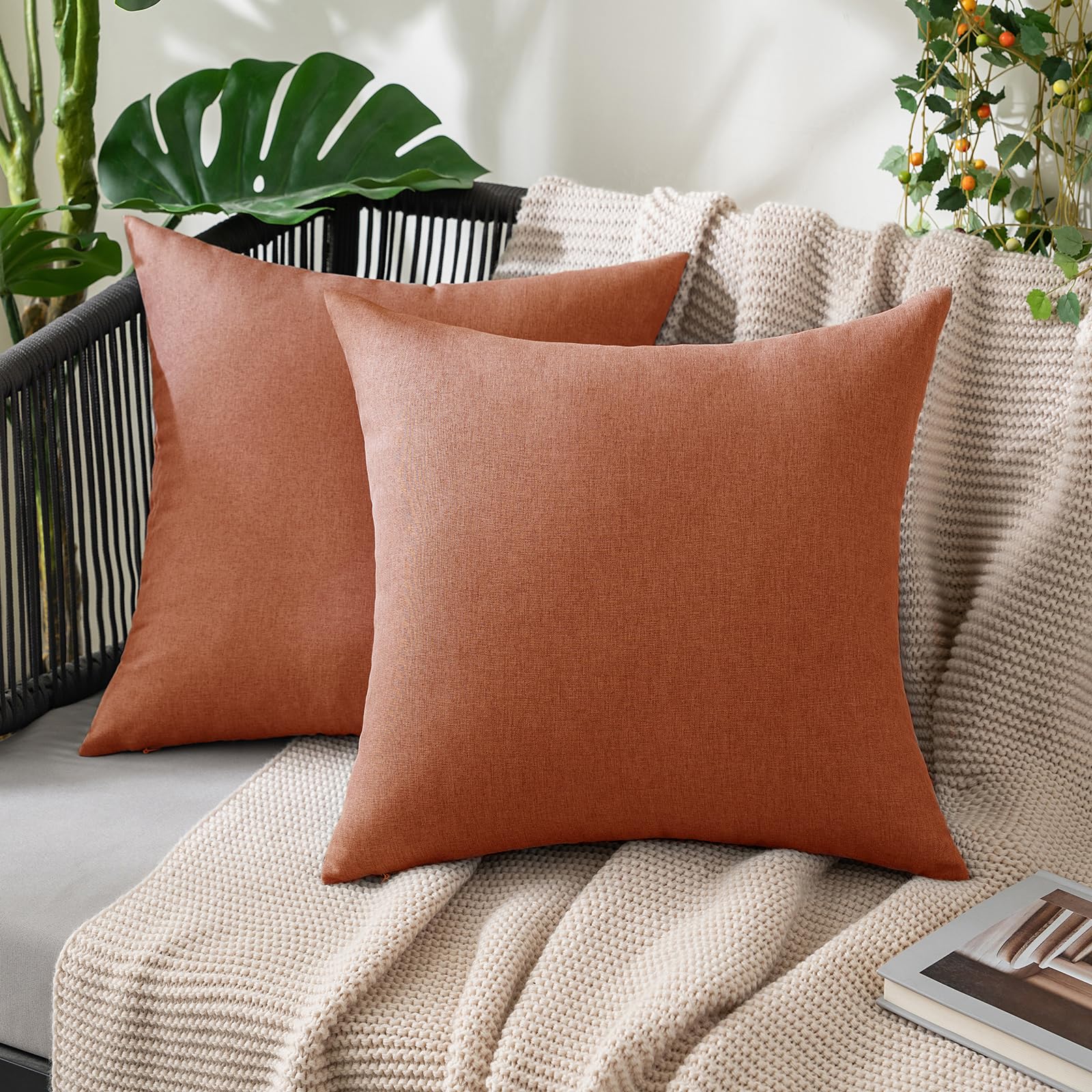 MIULEE Pack of 2 Decorative Outdoor Solid Waterproof Throw Pillow Covers Faux Linen Garden Farmhouse Cushion Cases for Summer Patio Tent Balcony Couch Sofa 18x18 Inch Navy