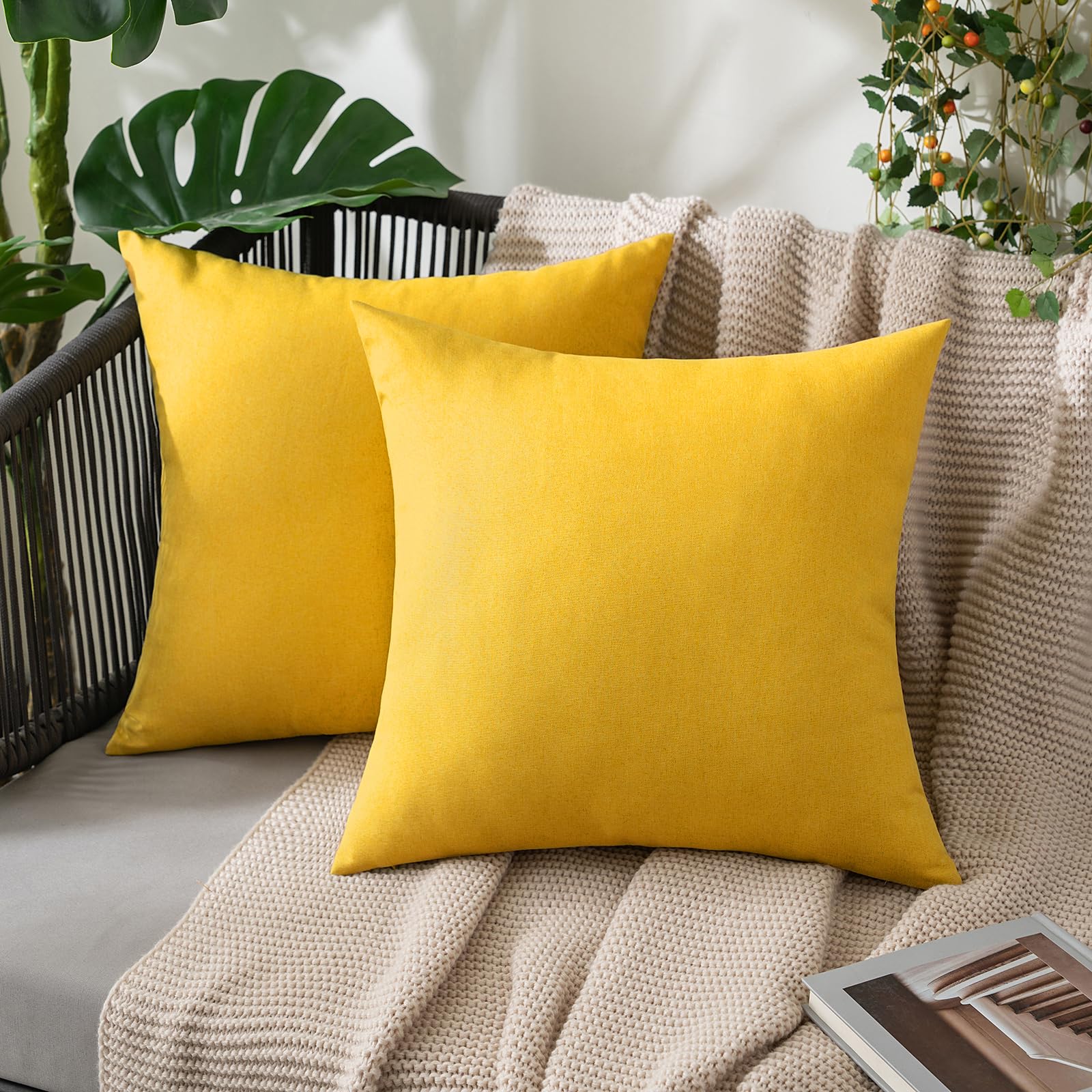 MIULEE Pack of 2 Decorative Outdoor Solid Waterproof Throw Pillow Covers Faux Linen Garden Farmhouse Cushion Cases for Summer Patio Tent Balcony Couch Sofa 18x18 Inch Navy