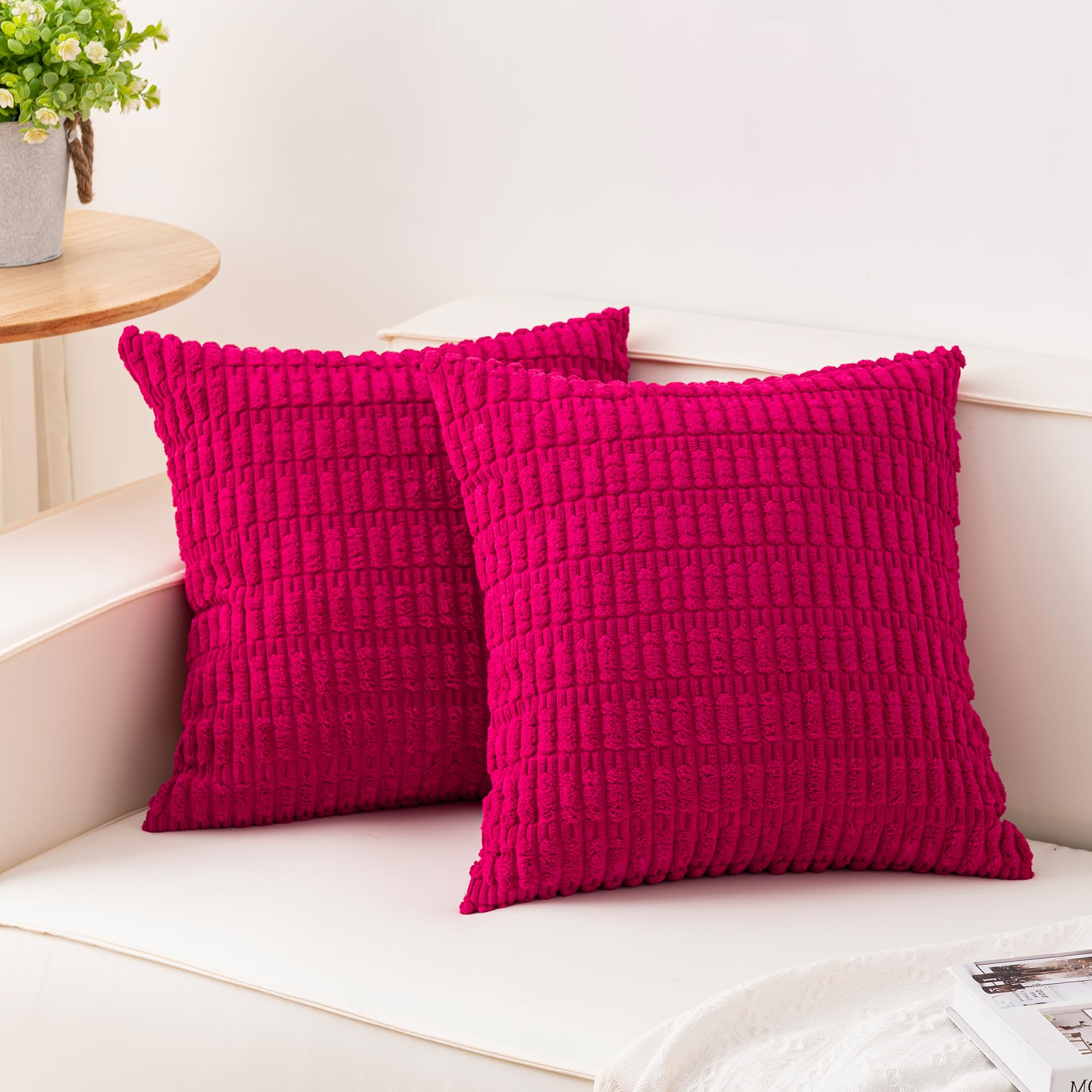 Aegero Pack of 2 Corduroy Decorative Throw Pillow Covers 18x18 Inch Soft Striped Pillow Covers Modern Farmhouse Home Decor for Sofa Living Room Couch Bed(Cream White)