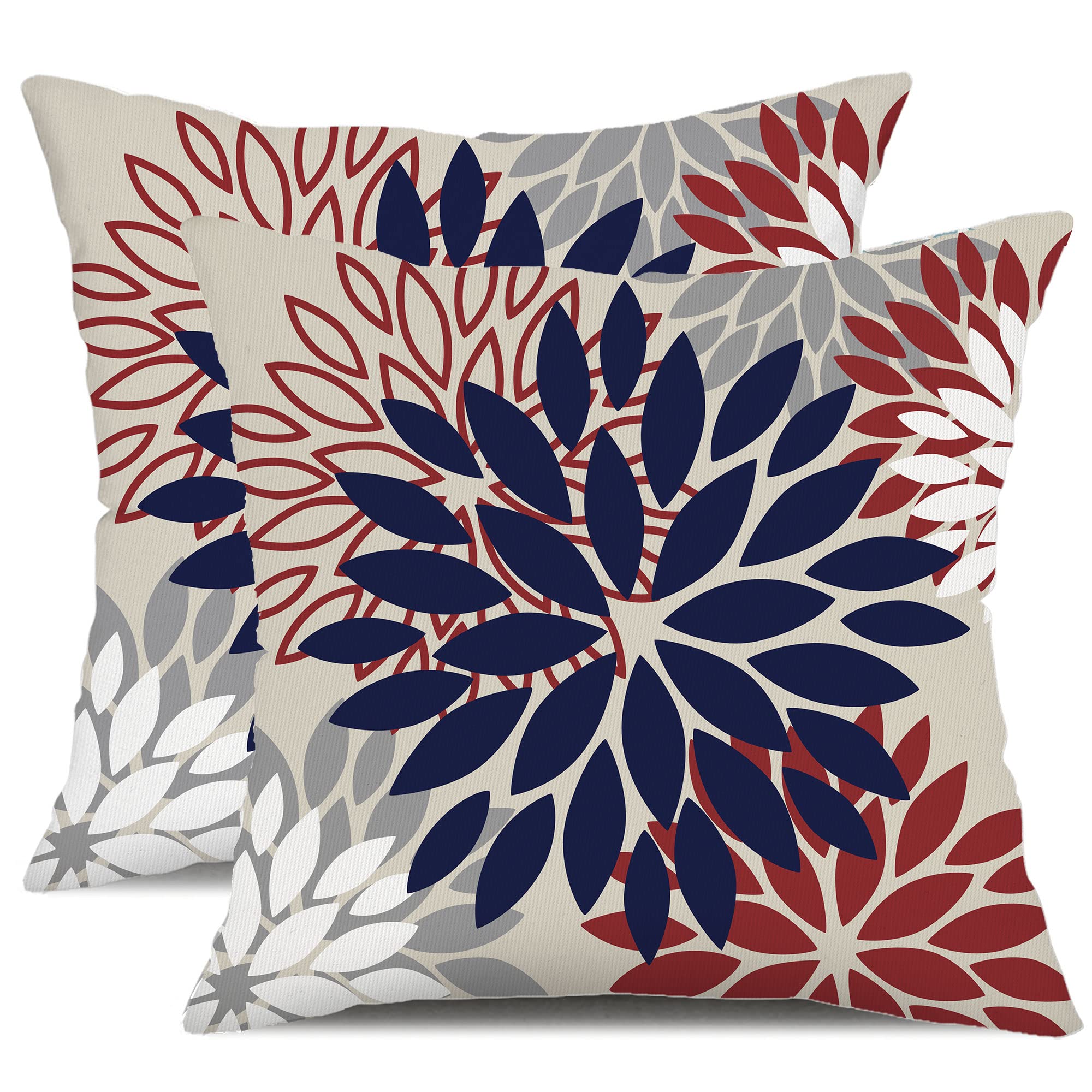 DFXSZ Yellow Blue Flower Pillow Covers 18x18 Inch Set of 2 White Gray Colored Throw Pillows Outdoor Waterproof Decor for Living Room Sofa Patio Funiture Garden Floral Polyester Pillow Covers 002J18