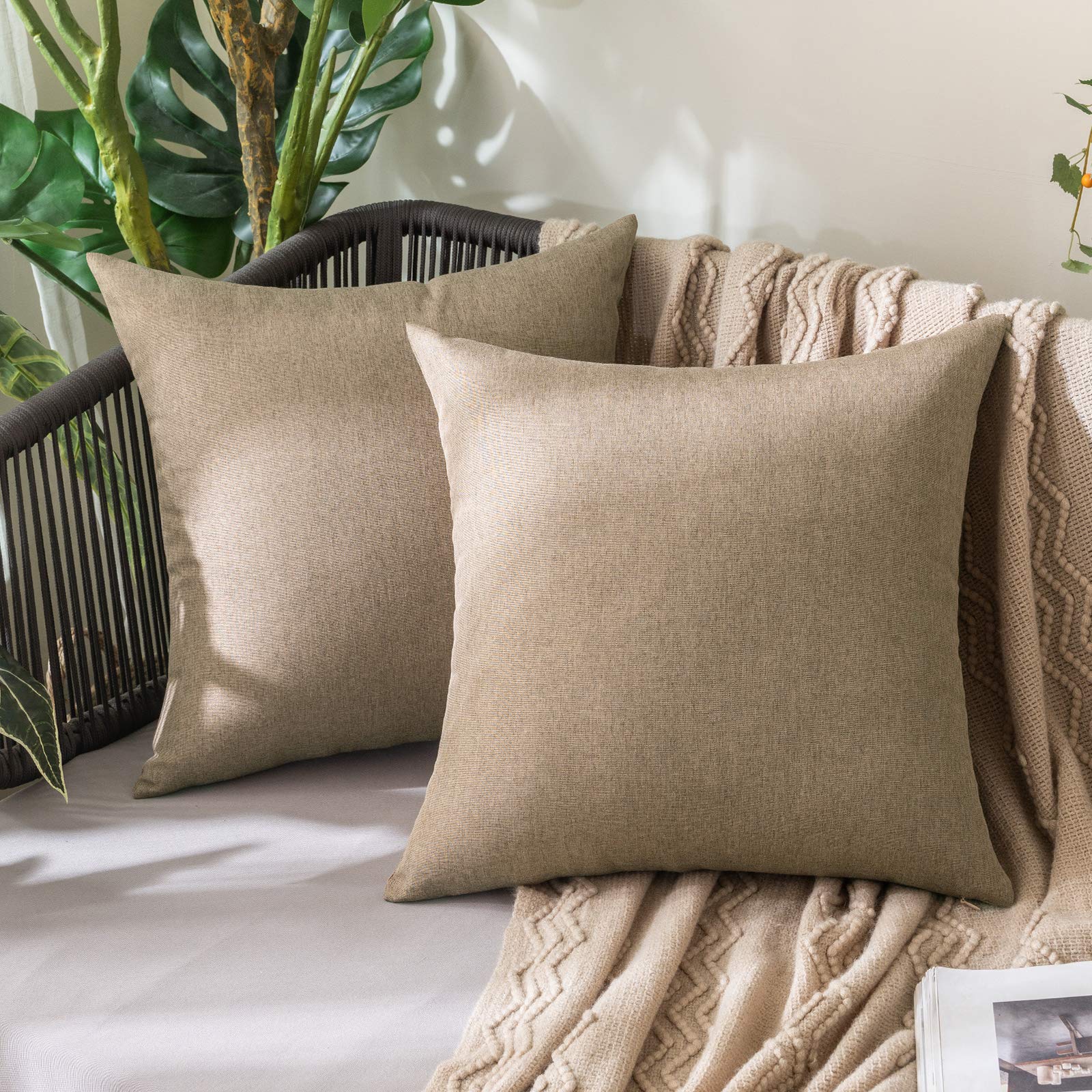 MIULEE Pack of 2 Decorative Outdoor Solid Waterproof Throw Pillow Covers Faux Linen Garden Farmhouse Cushion Cases for Summer Patio Tent Balcony Couch Sofa 18x18 Inch Navy