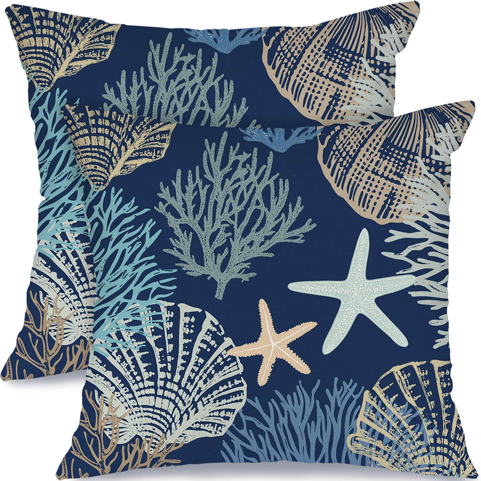 GEEORY Summer Pillow Cover 12x20 Inch - Starfish Seaweed Seashell Coastal Decor in Soft Blue, Nautical Beach Throw Pillow Case for Sofa, Couch, Living Room, Bedroom