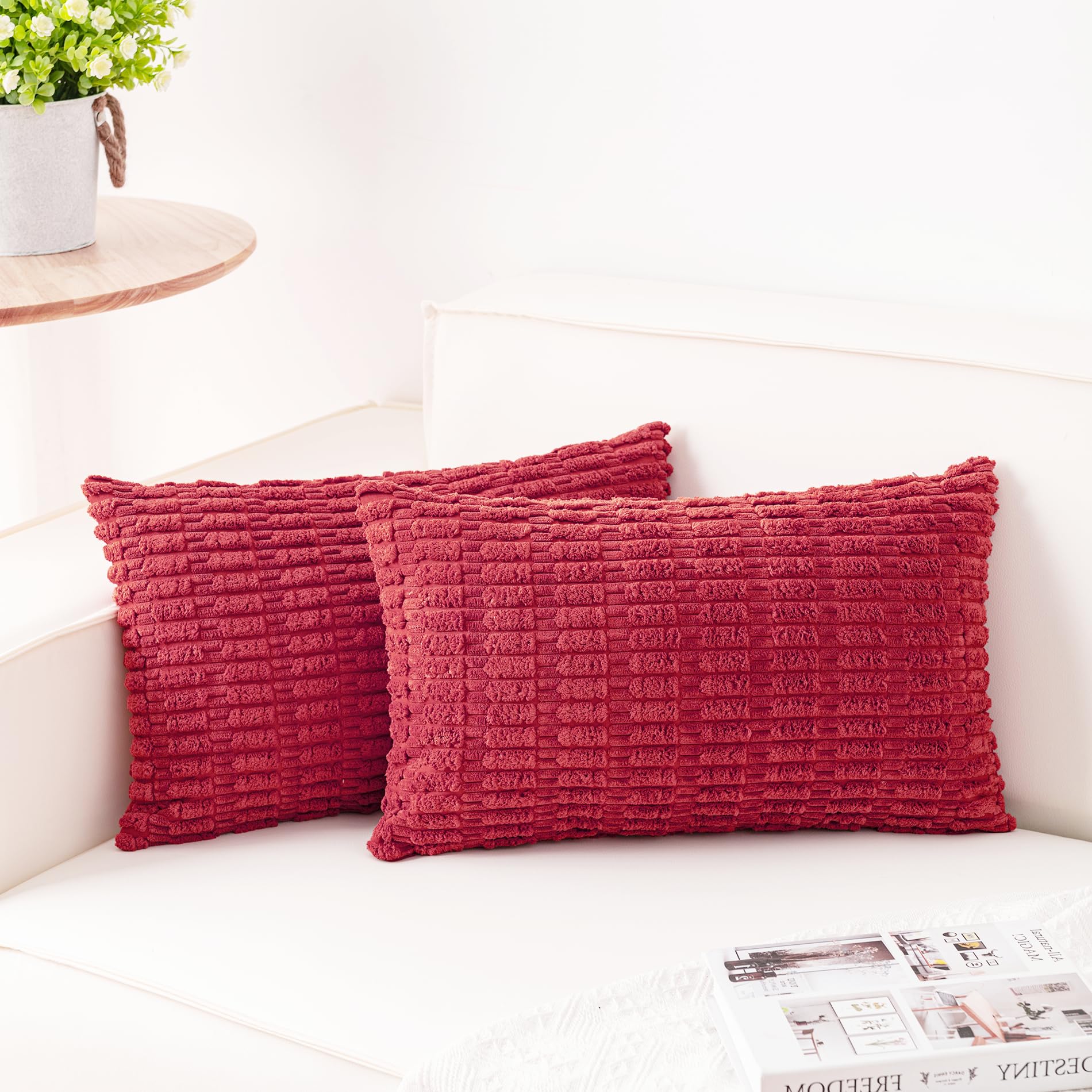 Aegero Pack of 2 Corduroy Decorative Throw Pillow Covers 18x18 Inch Soft Striped Pillow Covers Modern Farmhouse Home Decor for Sofa Living Room Couch Bed(Cream White)