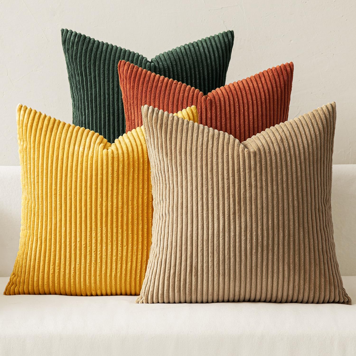 MIULEE Boho Farmhouse Sage Green Throw Pillow Covers 18x18 Inch Set of 4 Mordern Nordic Cushion Covers Soft Corduroy Spring Home Decor for Couch Bed Sofa Living Room Forest Green