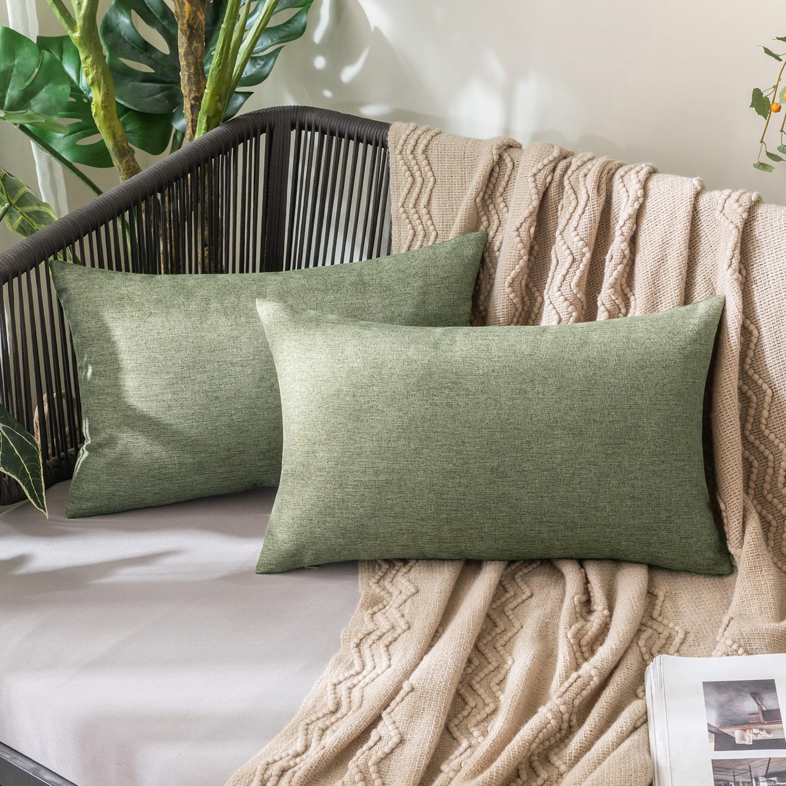 MIULEE Pack of 2 Decorative Outdoor Solid Waterproof Throw Pillow Covers Faux Linen Garden Farmhouse Cushion Cases for Summer Patio Tent Balcony Couch Sofa 18x18 Inch Navy