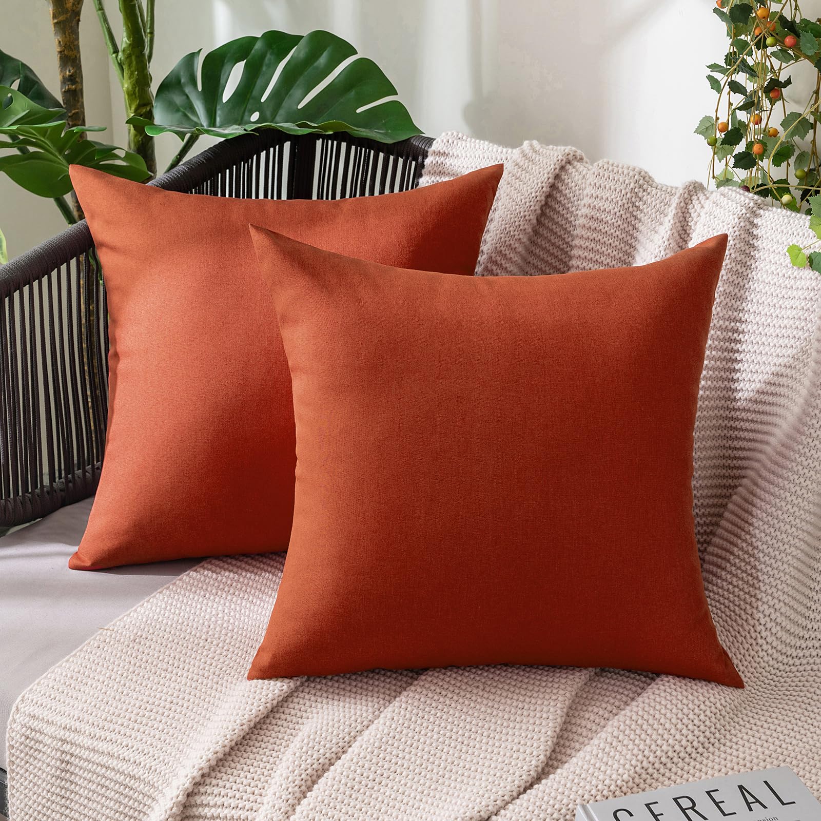 MIULEE Pack of 2 Decorative Outdoor Solid Waterproof Throw Pillow Covers Faux Linen Garden Farmhouse Cushion Cases for Summer Patio Tent Balcony Couch Sofa 18x18 Inch Navy