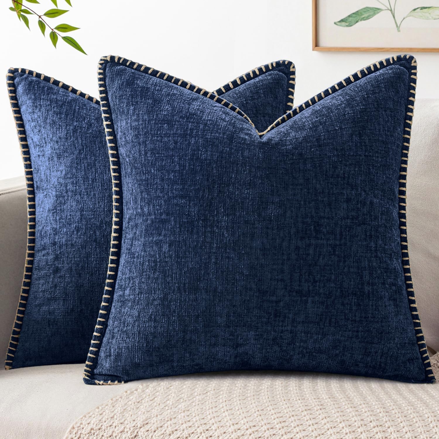 MIULEE Pack of 2 Couch Throw Pillow Covers 18x18 Inch Sage Green Farmhouse Decorative Pillow Covers with Stitched Edge Soft Chenille Solid Dyed Summer Pillow Covers for Sofa Bed Living Room