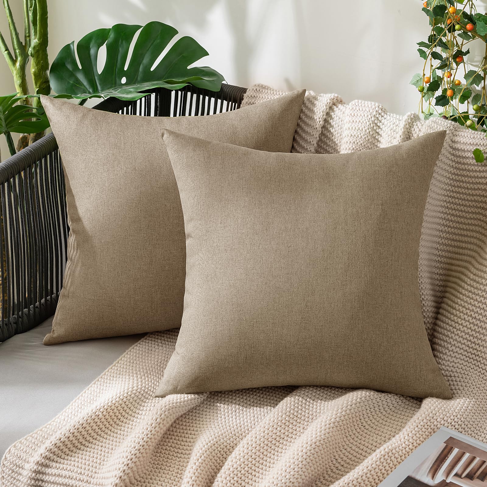 MIULEE Pack of 2 Decorative Outdoor Solid Waterproof Throw Pillow Covers Faux Linen Garden Farmhouse Cushion Cases for Summer Patio Tent Balcony Couch Sofa 18x18 Inch Navy