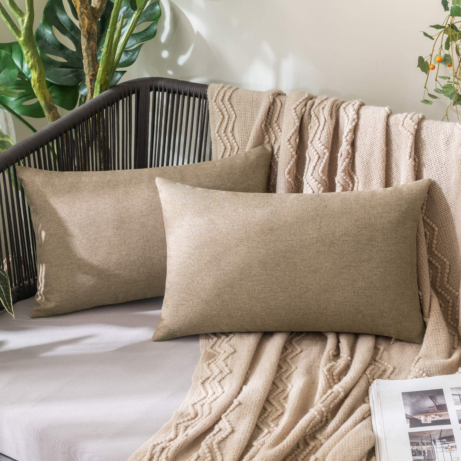 MIULEE Pack of 2 Decorative Outdoor Solid Waterproof Throw Pillow Covers Faux Linen Garden Farmhouse Cushion Cases for Summer Patio Tent Balcony Couch Sofa 18x18 Inch Navy