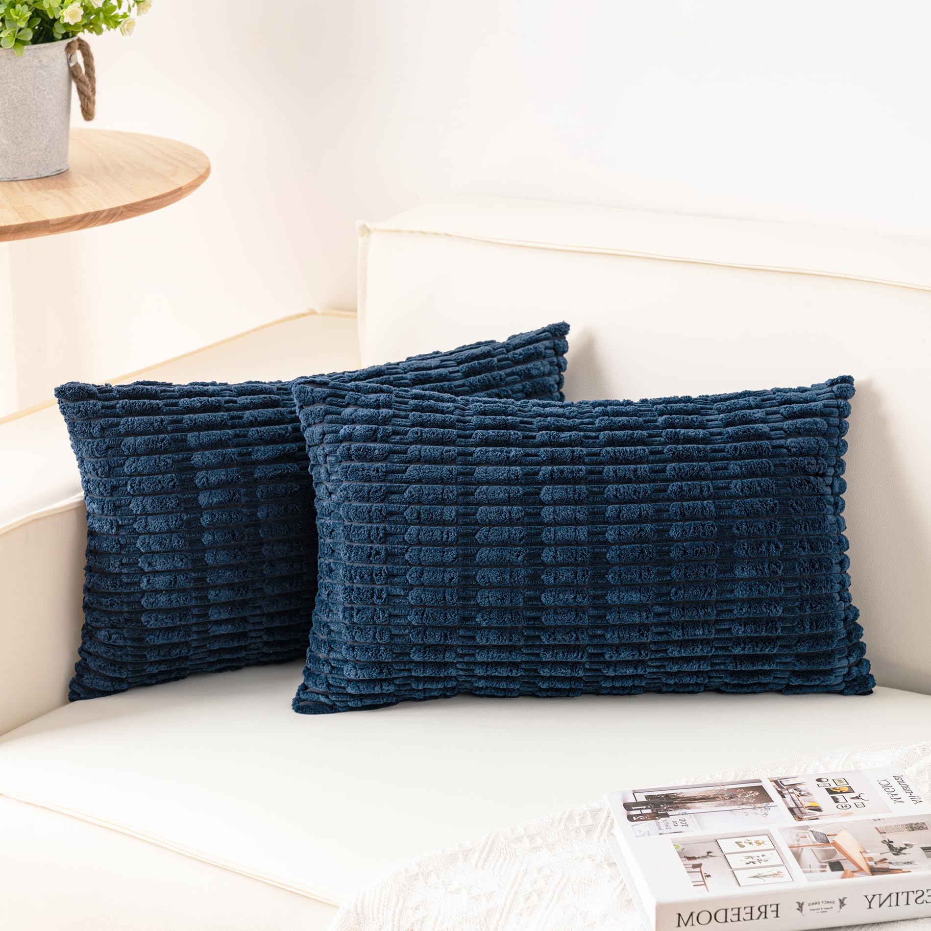 Aegero Pack of 2 Corduroy Decorative Throw Pillow Covers 18x18 Inch Soft Striped Pillow Covers Modern Farmhouse Home Decor for Sofa Living Room Couch Bed(Cream White)