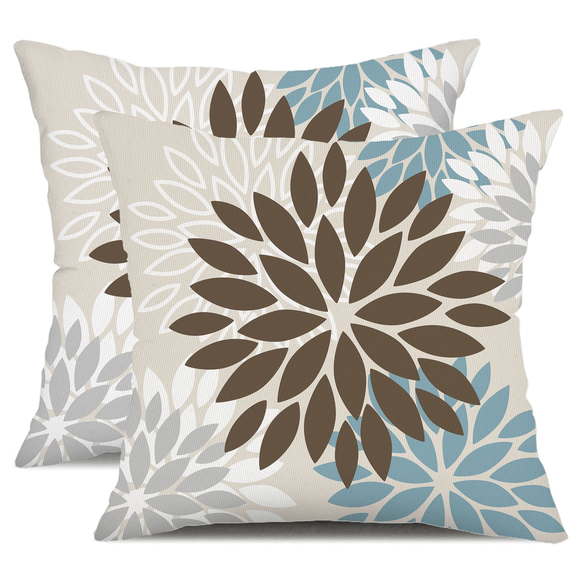DFXSZ Yellow Blue Flower Pillow Covers 18x18 Inch Set of 2 White Gray Colored Throw Pillows Outdoor Waterproof Decor for Living Room Sofa Patio Funiture Garden Floral Polyester Pillow Covers 002J18