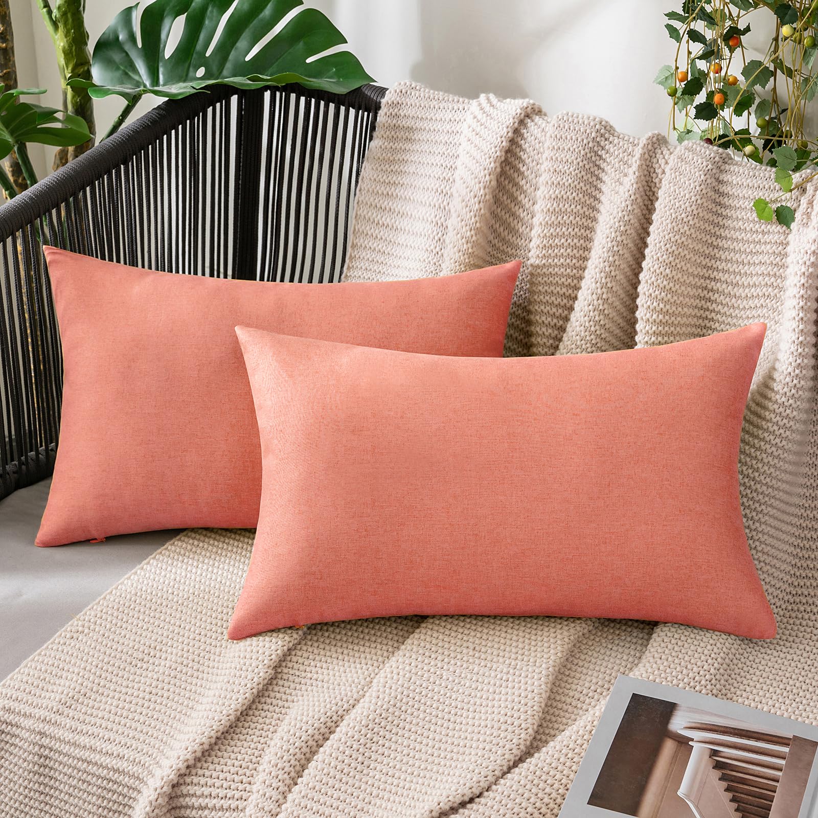 MIULEE Pack of 2 Decorative Outdoor Solid Waterproof Throw Pillow Covers Faux Linen Garden Farmhouse Cushion Cases for Summer Patio Tent Balcony Couch Sofa 18x18 Inch Navy
