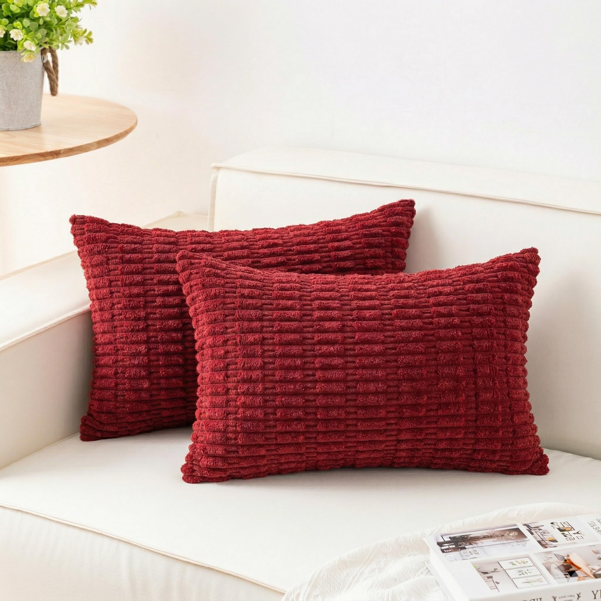Aegero Pack of 2 Corduroy Decorative Throw Pillow Covers 18x18 Inch Soft Striped Pillow Covers Modern Farmhouse Home Decor for Sofa Living Room Couch Bed(Cream White)