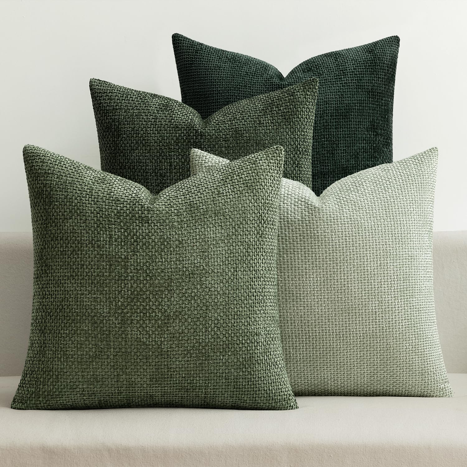 MIULEE Pack of 4 Couch Throw Pillow Covers 18x18 Inch Neutral Soft Decorative Chenille Pillow Covers Farmhouse Boho Cushion Covers for Mid Century Modern Spring Home Decor Sofa Bedroom Living Room