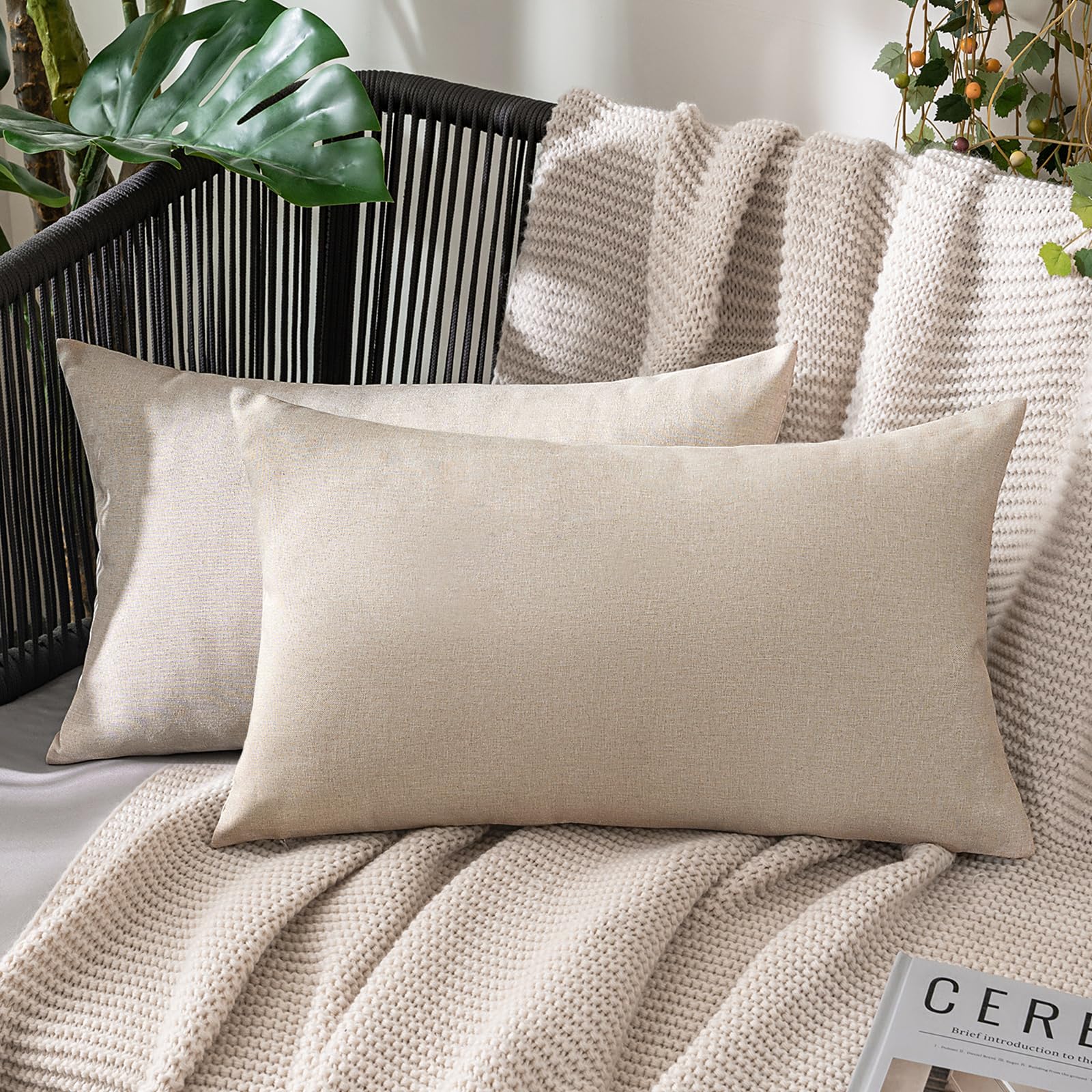 MIULEE Pack of 2 Decorative Outdoor Solid Waterproof Throw Pillow Covers Faux Linen Garden Farmhouse Cushion Cases for Summer Patio Tent Balcony Couch Sofa 18x18 Inch Navy