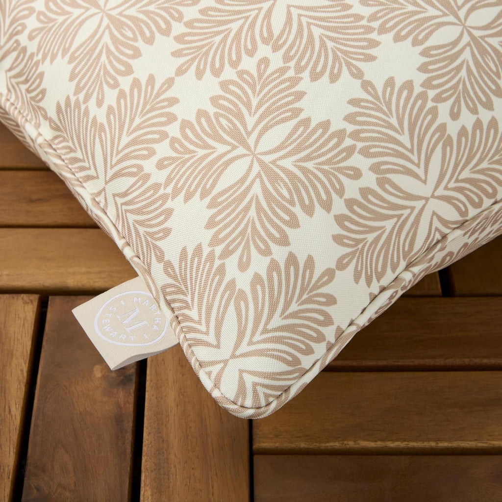 Martha Stewart Tulum Indoor Outdoor Decorative Pillow 2-Pack Set, UV Fade Resistant, Water Repellent, Printed Modern Design, Taupe, 18"x18"