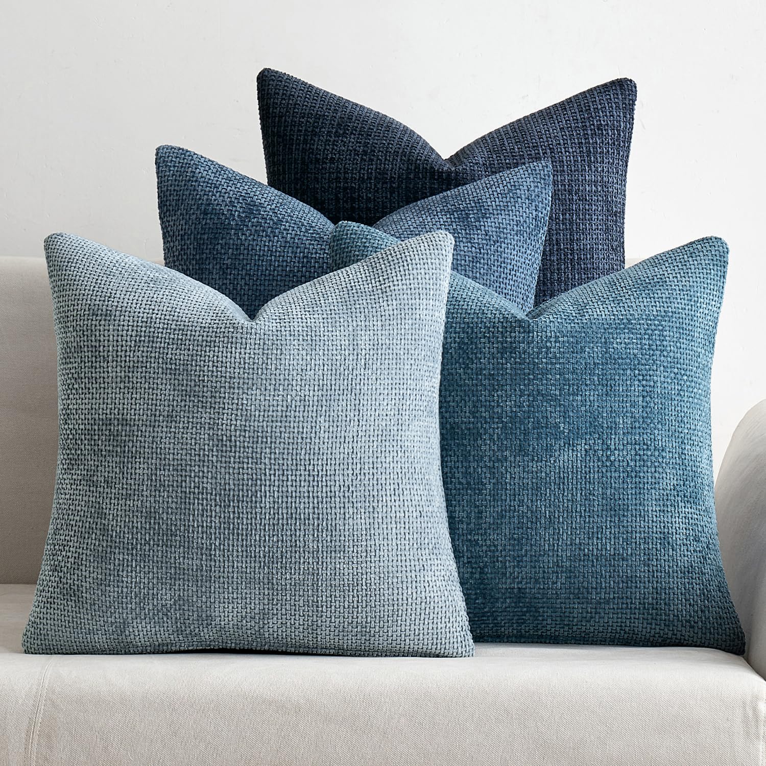 MIULEE Pack of 4 Couch Throw Pillow Covers 18x18 Inch Neutral Soft Decorative Chenille Pillow Covers Farmhouse Boho Cushion Covers for Mid Century Modern Spring Home Decor Sofa Bedroom Living Room