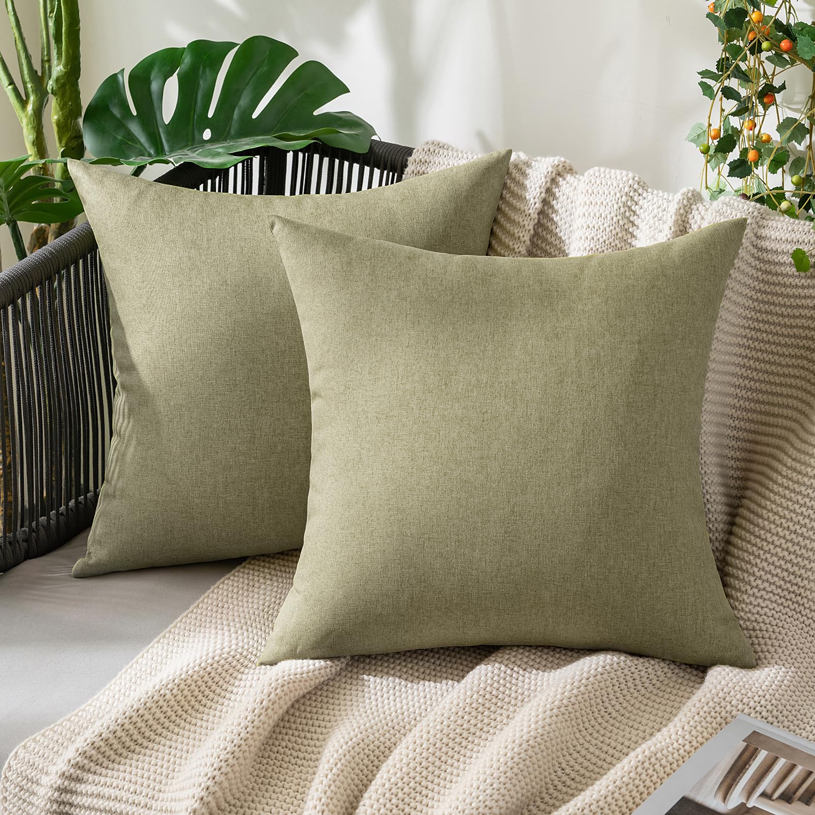 MIULEE Pack of 2 Decorative Outdoor Solid Waterproof Throw Pillow Covers Faux Linen Garden Farmhouse Cushion Cases for Summer Patio Tent Balcony Couch Sofa 18x18 Inch Navy