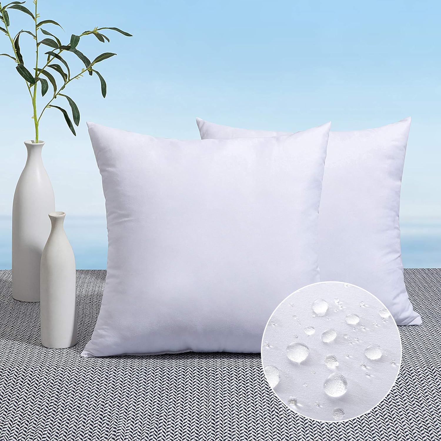 MIULEE Pack of 2 18x18 Outdoor Pillow Inserts, Outdoor Throw Pillows Water-Resistant Decorative Premium Square Pillow Stuffer Sham for Porch Swing Couch Sofa Cushion Patio Furniture