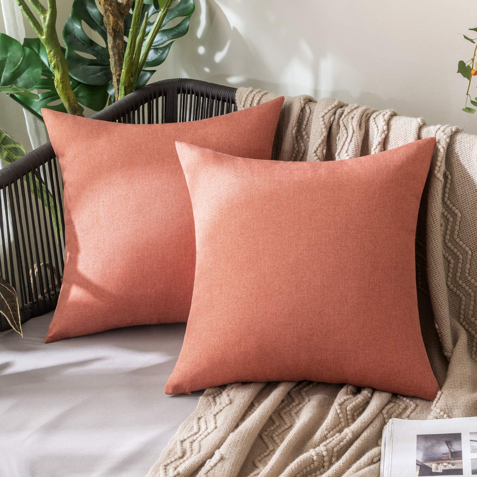 MIULEE Pack of 2 Decorative Outdoor Solid Waterproof Throw Pillow Covers Faux Linen Garden Farmhouse Cushion Cases for Summer Patio Tent Balcony Couch Sofa 18x18 Inch Navy