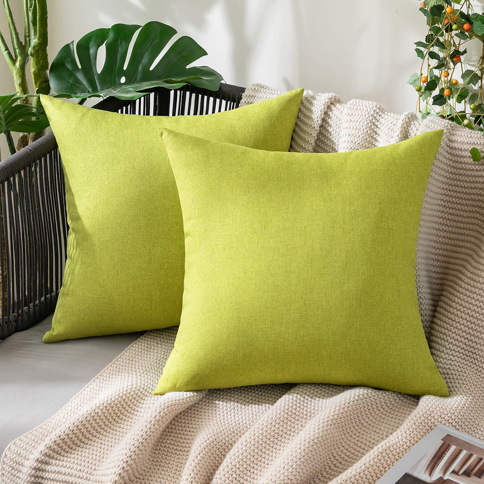 MIULEE Pack of 2 Decorative Outdoor Solid Waterproof Throw Pillow Covers Faux Linen Garden Farmhouse Cushion Cases for Summer Patio Tent Balcony Couch Sofa 18x18 Inch Navy