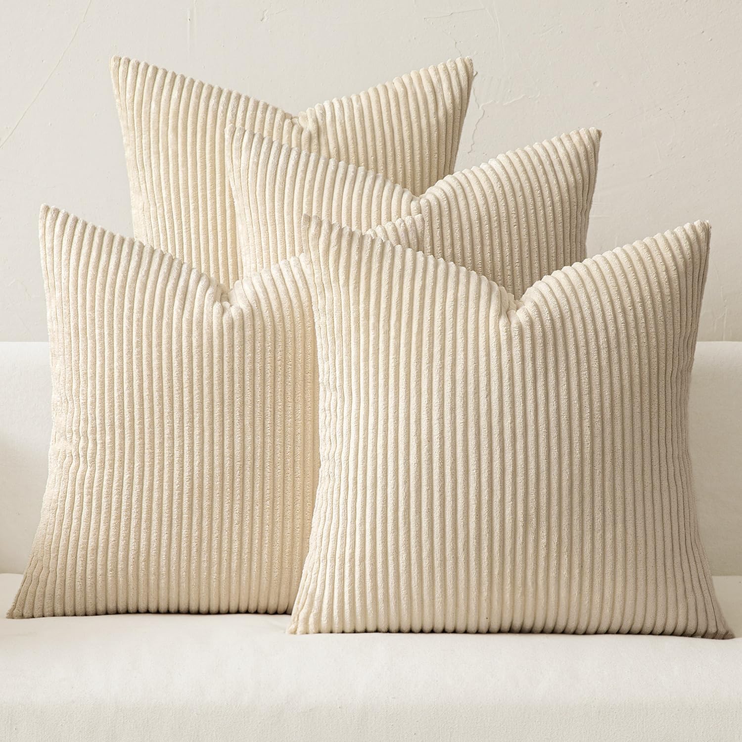 MIULEE Boho Farmhouse Sage Green Throw Pillow Covers 18x18 Inch Set of 4 Mordern Nordic Cushion Covers Soft Corduroy Spring Home Decor for Couch Bed Sofa Living Room Forest Green