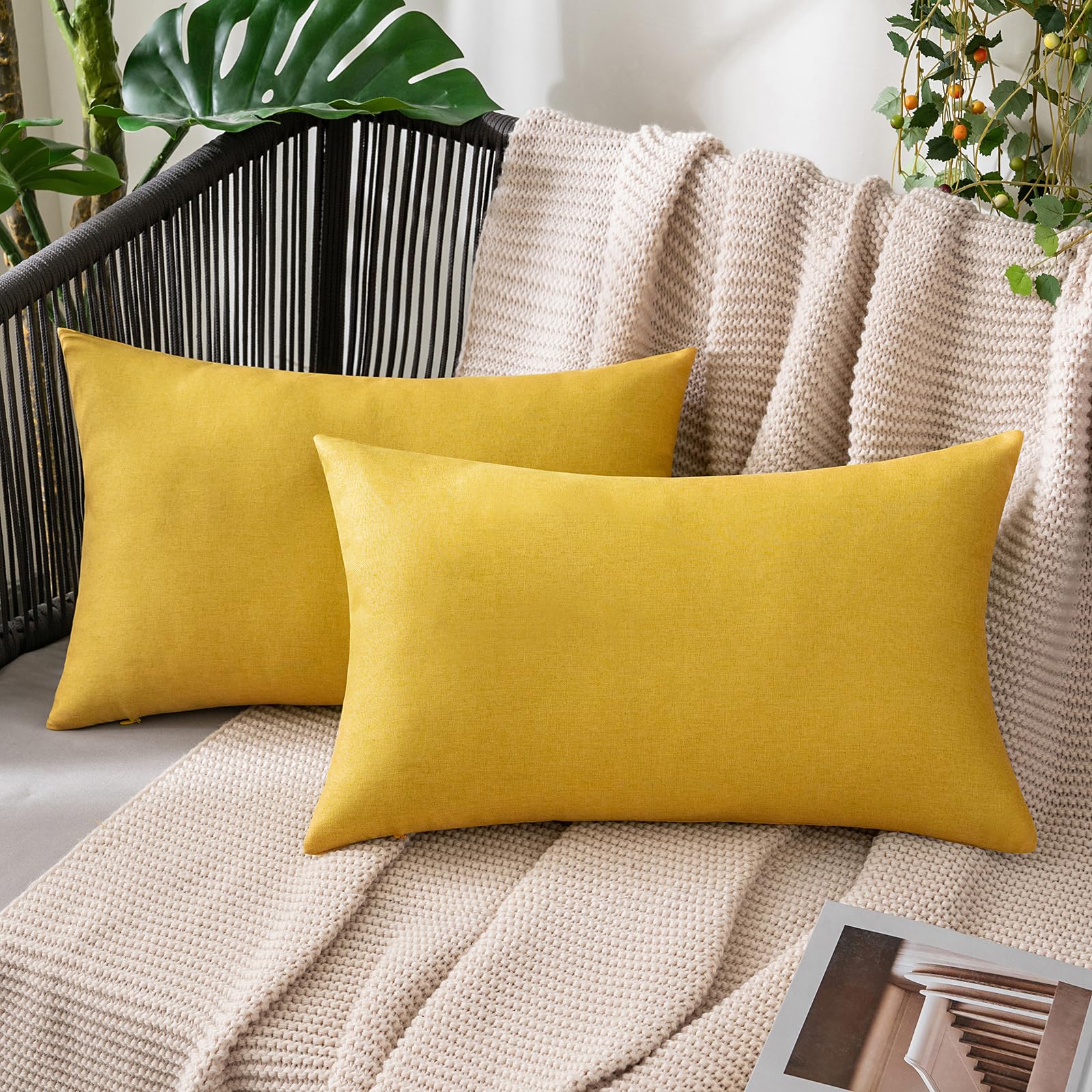 MIULEE Pack of 2 Decorative Outdoor Solid Waterproof Throw Pillow Covers Faux Linen Garden Farmhouse Cushion Cases for Summer Patio Tent Balcony Couch Sofa 18x18 Inch Navy