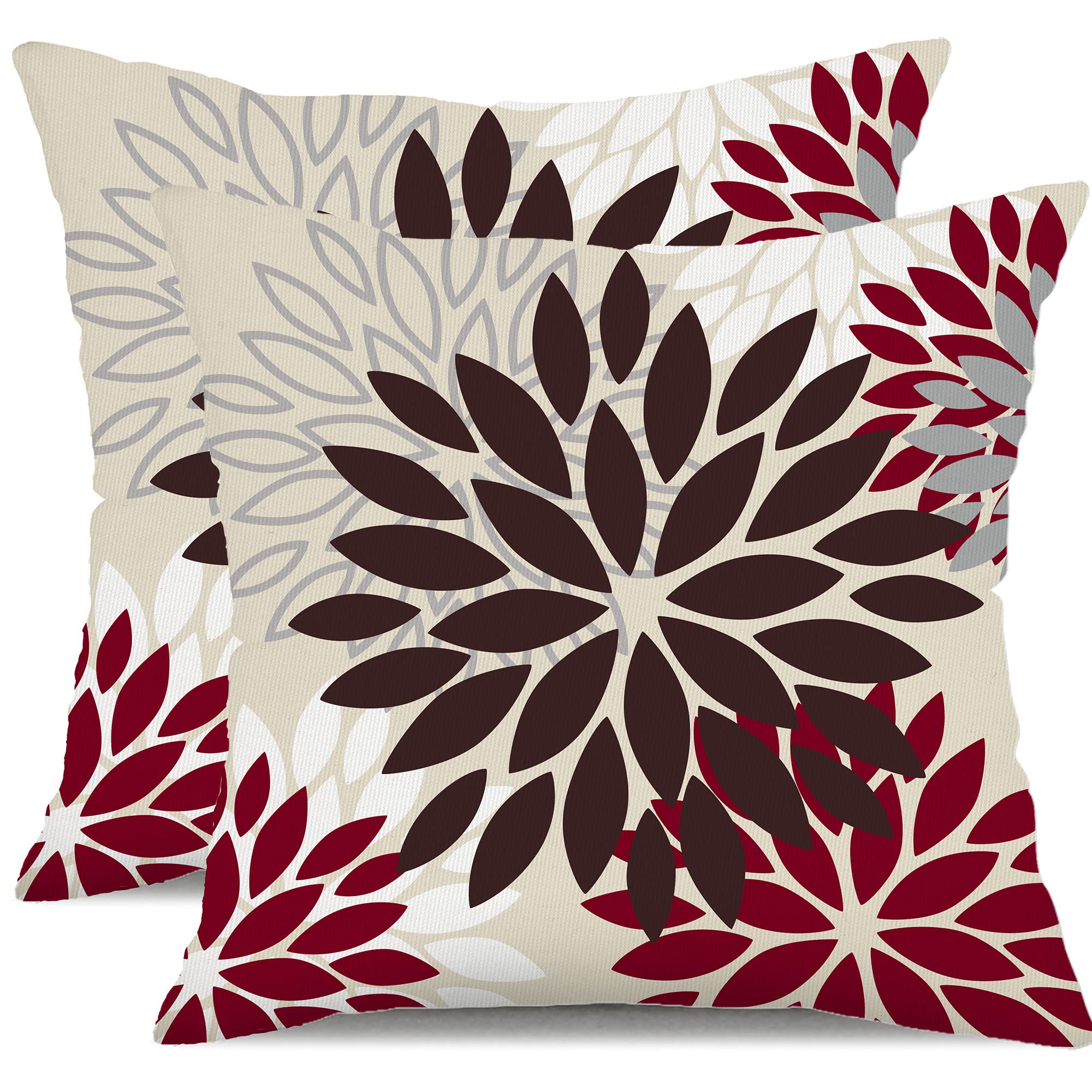 DFXSZ Yellow Blue Flower Pillow Covers 18x18 Inch Set of 2 White Gray Colored Throw Pillows Outdoor Waterproof Decor for Living Room Sofa Patio Funiture Garden Floral Polyester Pillow Covers 002J18