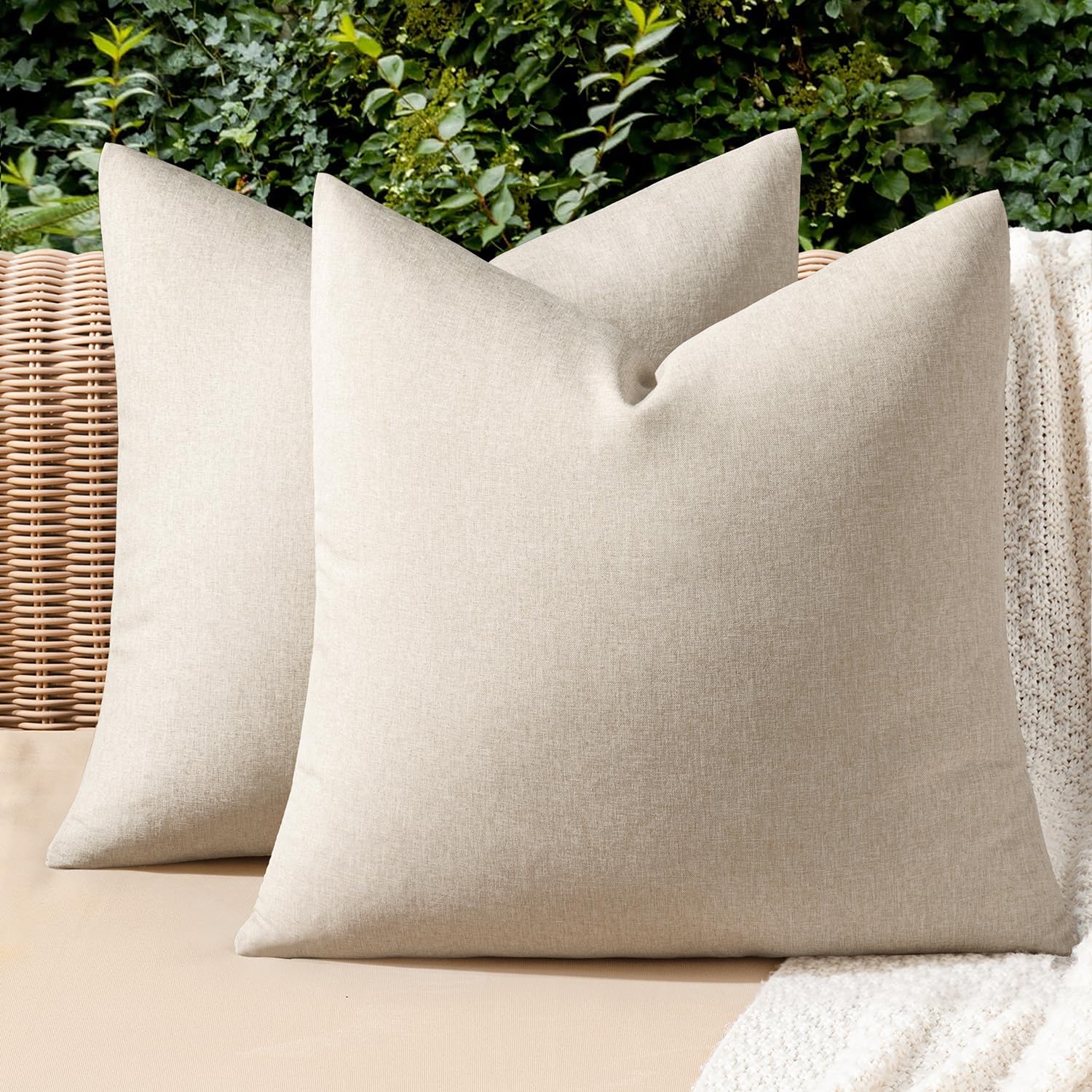 MIULEE Pack of 2 Decorative Outdoor Solid Waterproof Throw Pillow Covers Faux Linen Garden Farmhouse Cushion Cases for Summer Patio Tent Balcony Couch Sofa 18x18 Inch Navy