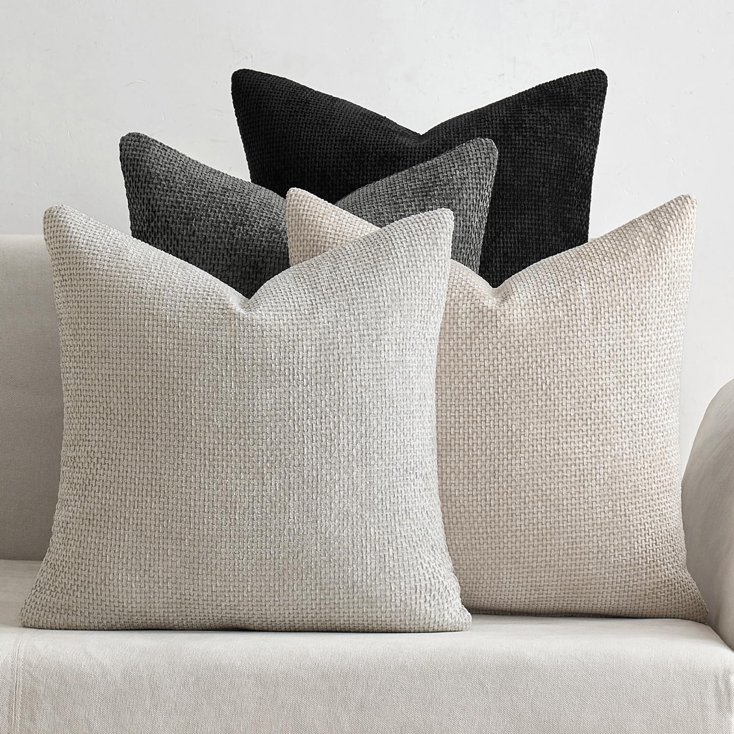 MIULEE Pack of 4 Couch Throw Pillow Covers 18x18 Inch Neutral Soft Decorative Chenille Pillow Covers Farmhouse Boho Cushion Covers for Mid Century Modern Spring Home Decor Sofa Bedroom Living Room