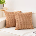 Aegero Pack of 2 Corduroy Decorative Throw Pillow Covers 18x18 Inch Soft Striped Pillow Covers Modern Farmhouse Home Decor for Sofa Living Room Couch Bed(Cream White)