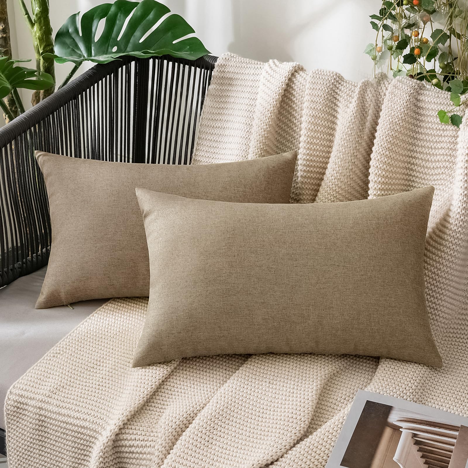 MIULEE Pack of 2 Decorative Outdoor Solid Waterproof Throw Pillow Covers Faux Linen Garden Farmhouse Cushion Cases for Summer Patio Tent Balcony Couch Sofa 18x18 Inch Navy