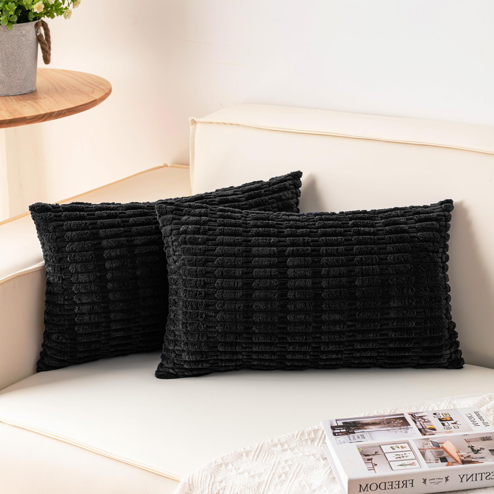 Aegero Pack of 2 Corduroy Decorative Throw Pillow Covers 18x18 Inch Soft Striped Pillow Covers Modern Farmhouse Home Decor for Sofa Living Room Couch Bed(Cream White)