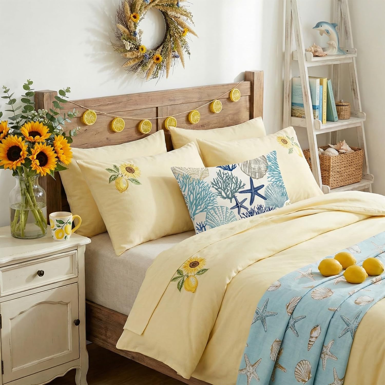 GEEORY Summer Pillow Cover 12x20 Inch - Starfish Seaweed Seashell Coastal Decor in Soft Blue, Nautical Beach Throw Pillow Case for Sofa, Couch, Living Room, Bedroom
