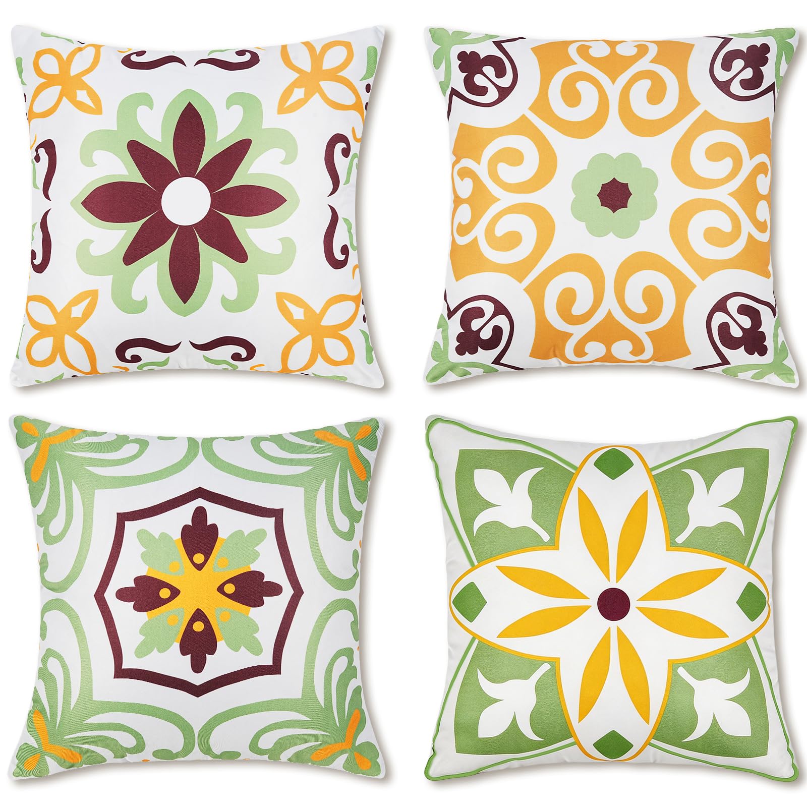 Pyonic Outdoor Waterproof Throw Pillow Covers Set of 4 Floral Printed and Boho Farmhouse Summer Outdoor Pillow Covers for Patio Funiture Garden 18x18 Inch Blue