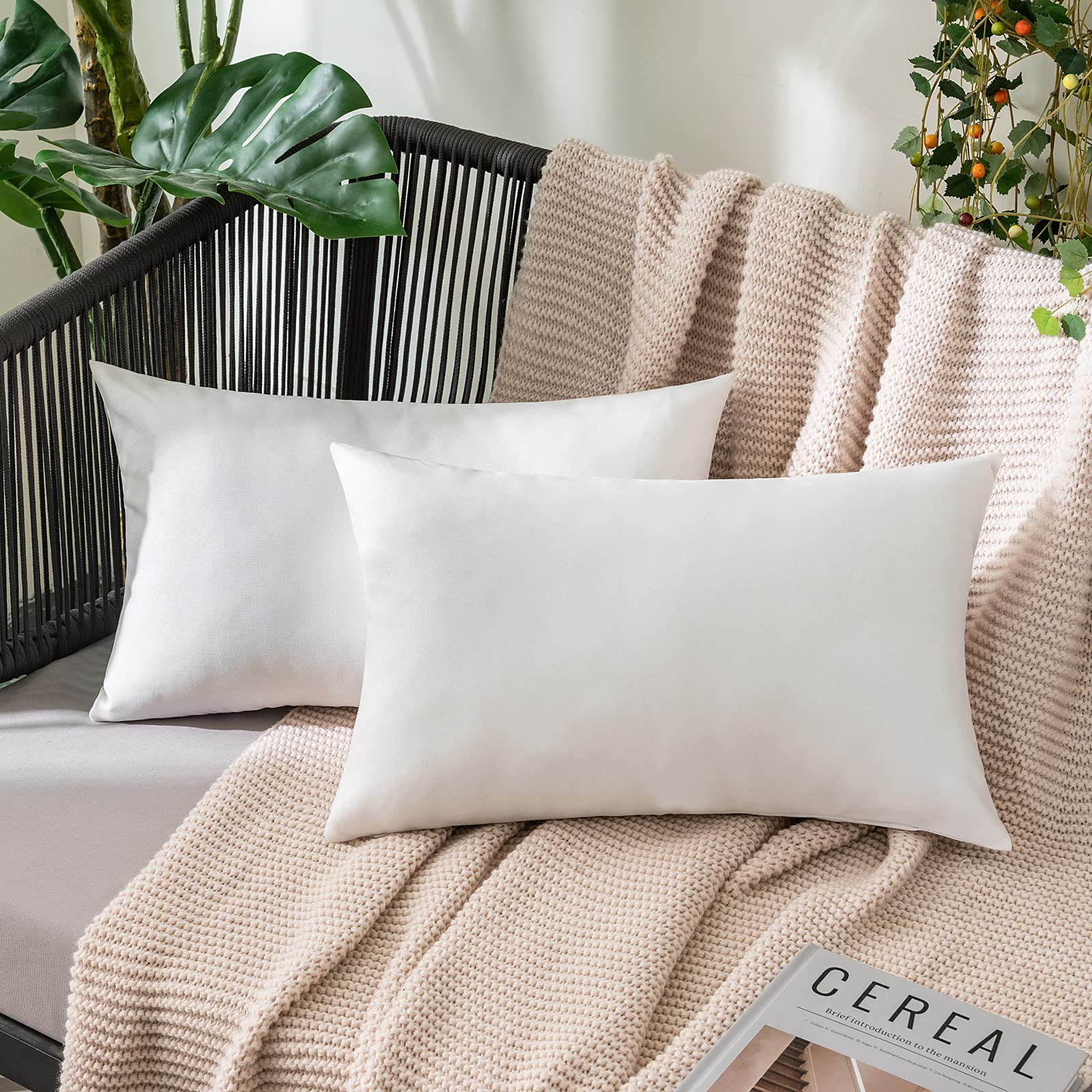 MIULEE Pack of 2 Decorative Outdoor Solid Waterproof Throw Pillow Covers Faux Linen Garden Farmhouse Cushion Cases for Summer Patio Tent Balcony Couch Sofa 18x18 Inch Navy