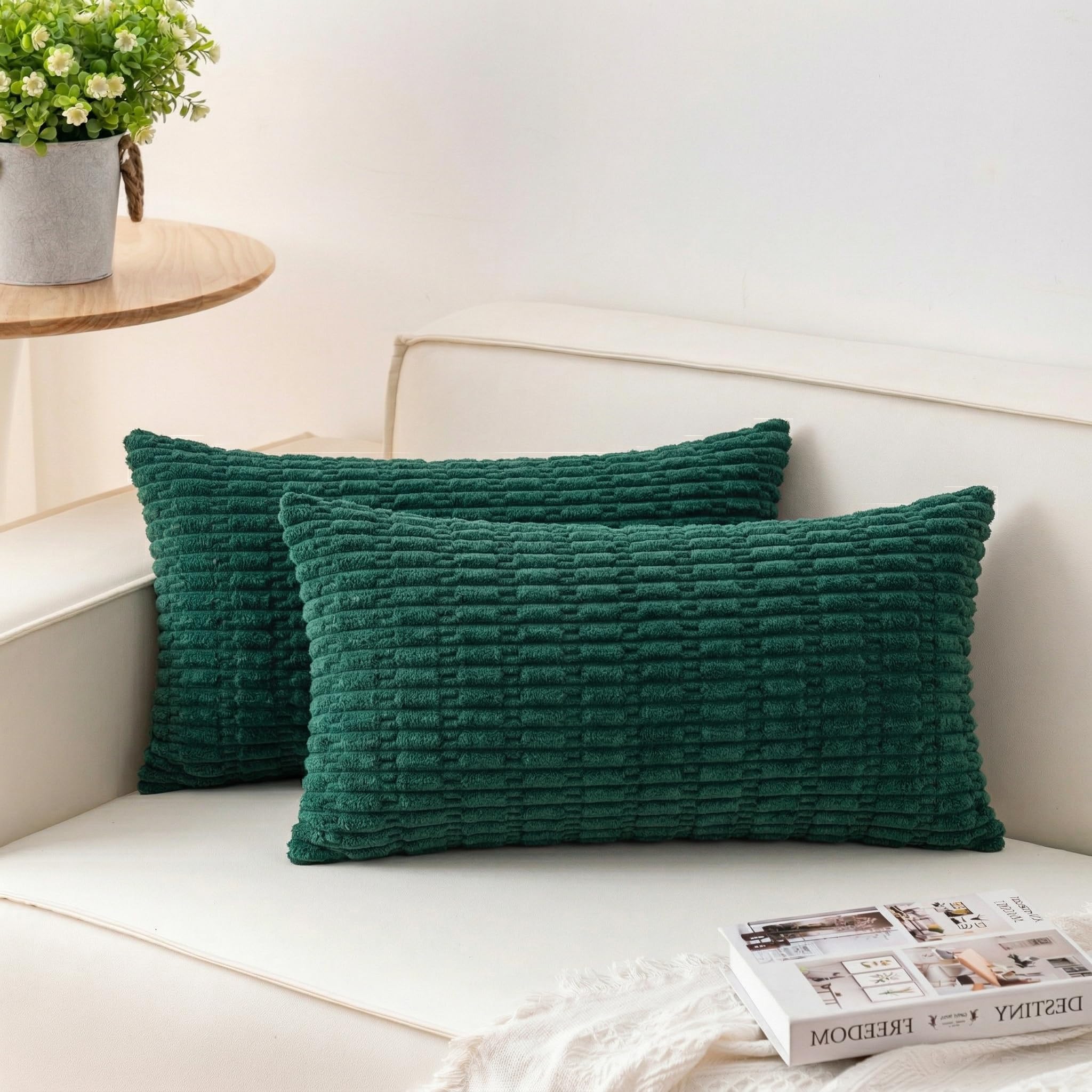 Aegero Pack of 2 Corduroy Decorative Throw Pillow Covers 18x18 Inch Soft Striped Pillow Covers Modern Farmhouse Home Decor for Sofa Living Room Couch Bed(Cream White)
